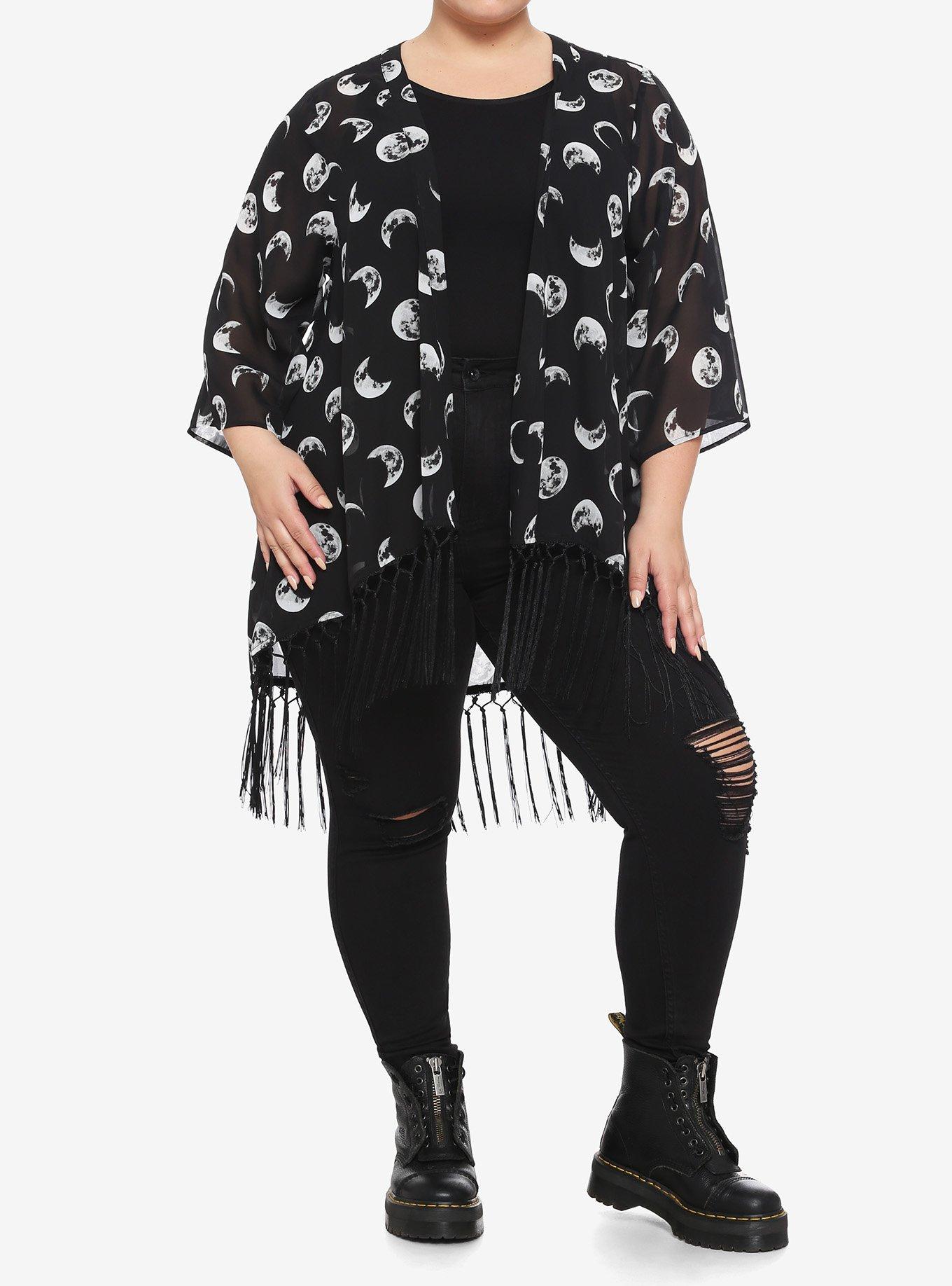 Moon Phase Chiffon Fringe Short Duster Plus Size, MULTI, alternate