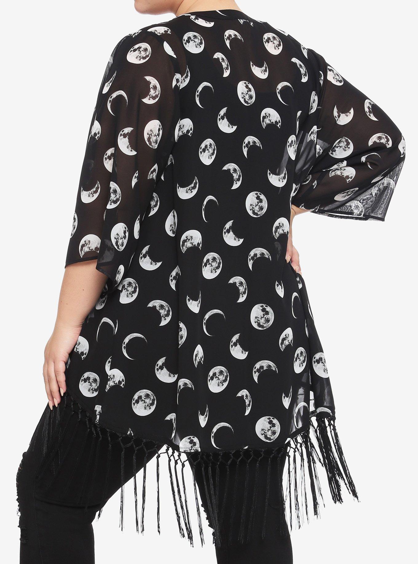 Moon Phase Chiffon Fringe Short Duster Plus Size, MULTI, alternate