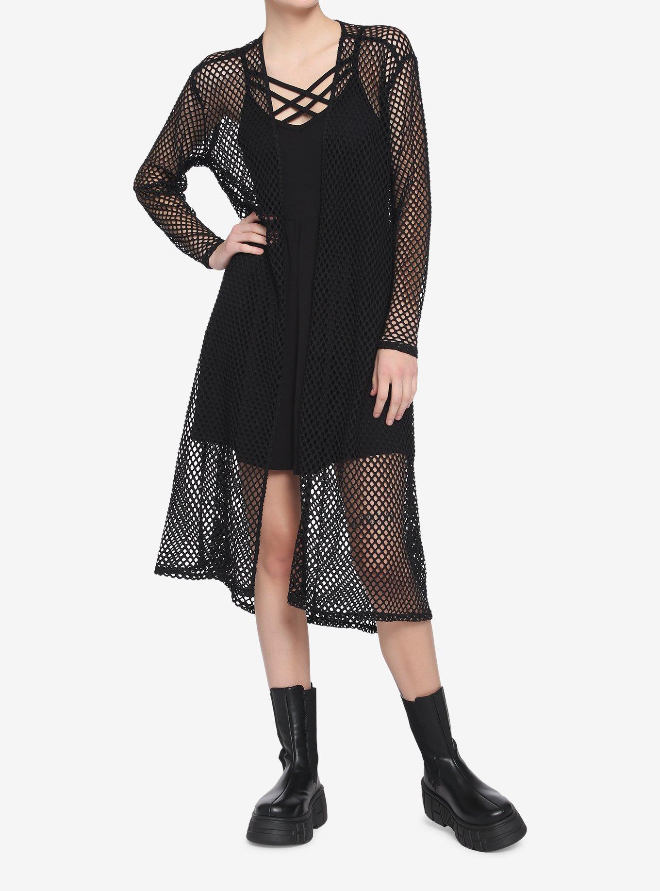 Black Fishnet Long Duster, BLACK, alternate