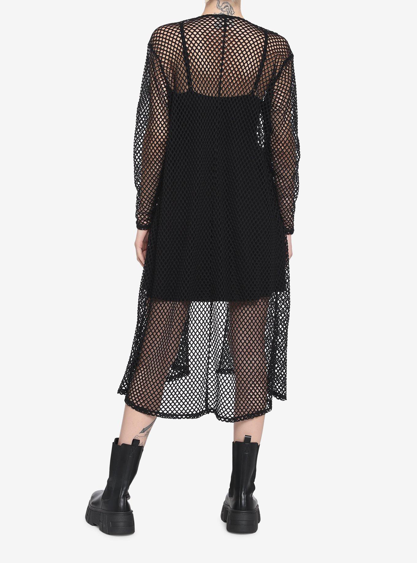 Black Fishnet Long Duster, BLACK, alternate