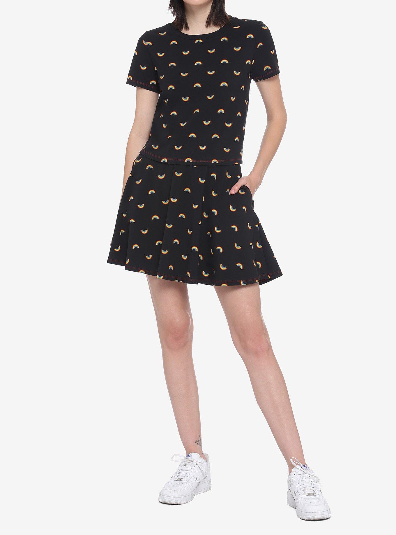 Rainbow Toss Babydoll T-Shirt, BLACK, alternate