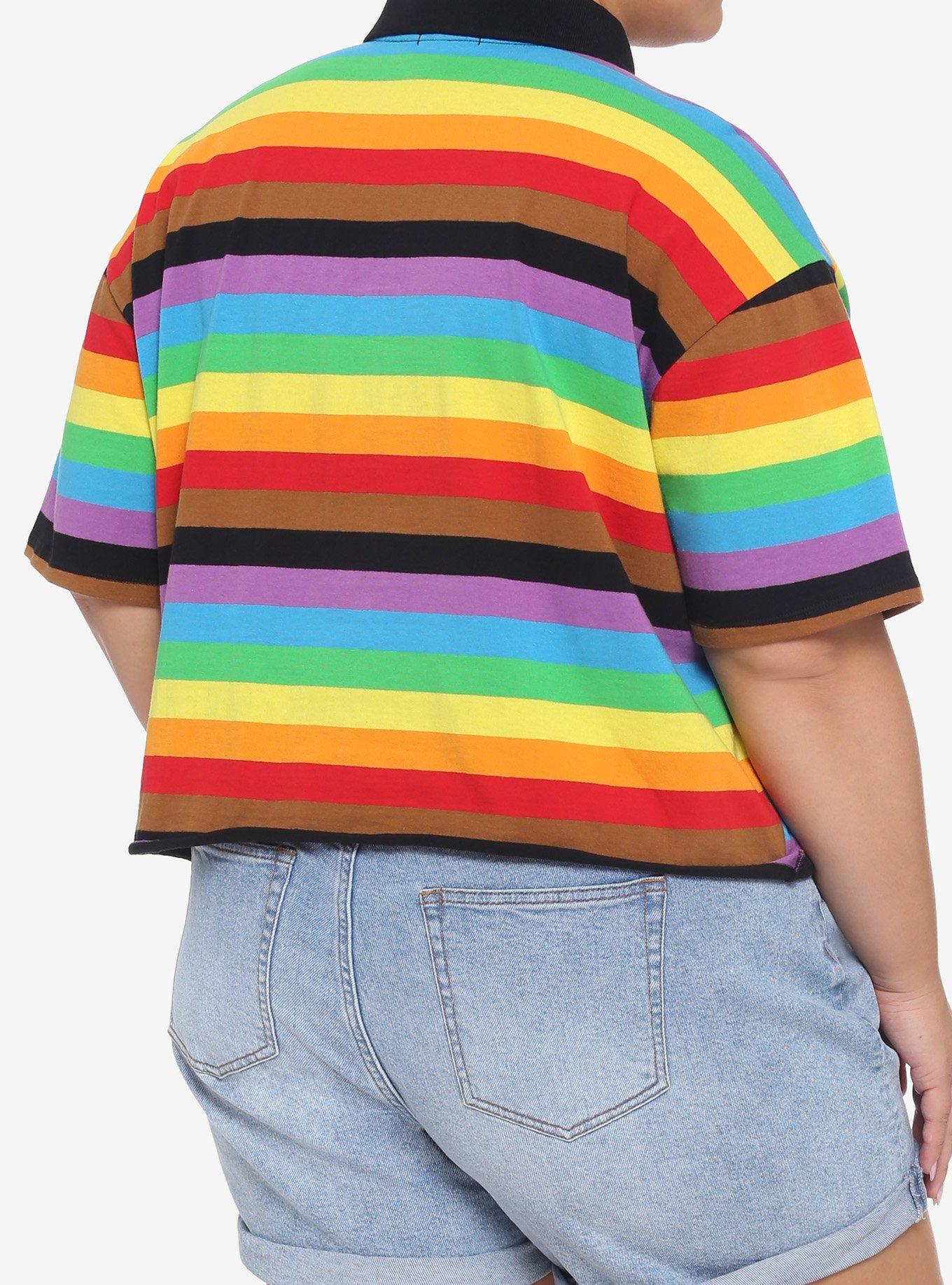 Rainbow Stripe Polo Shirt Plus Size, STRIPES, alternate