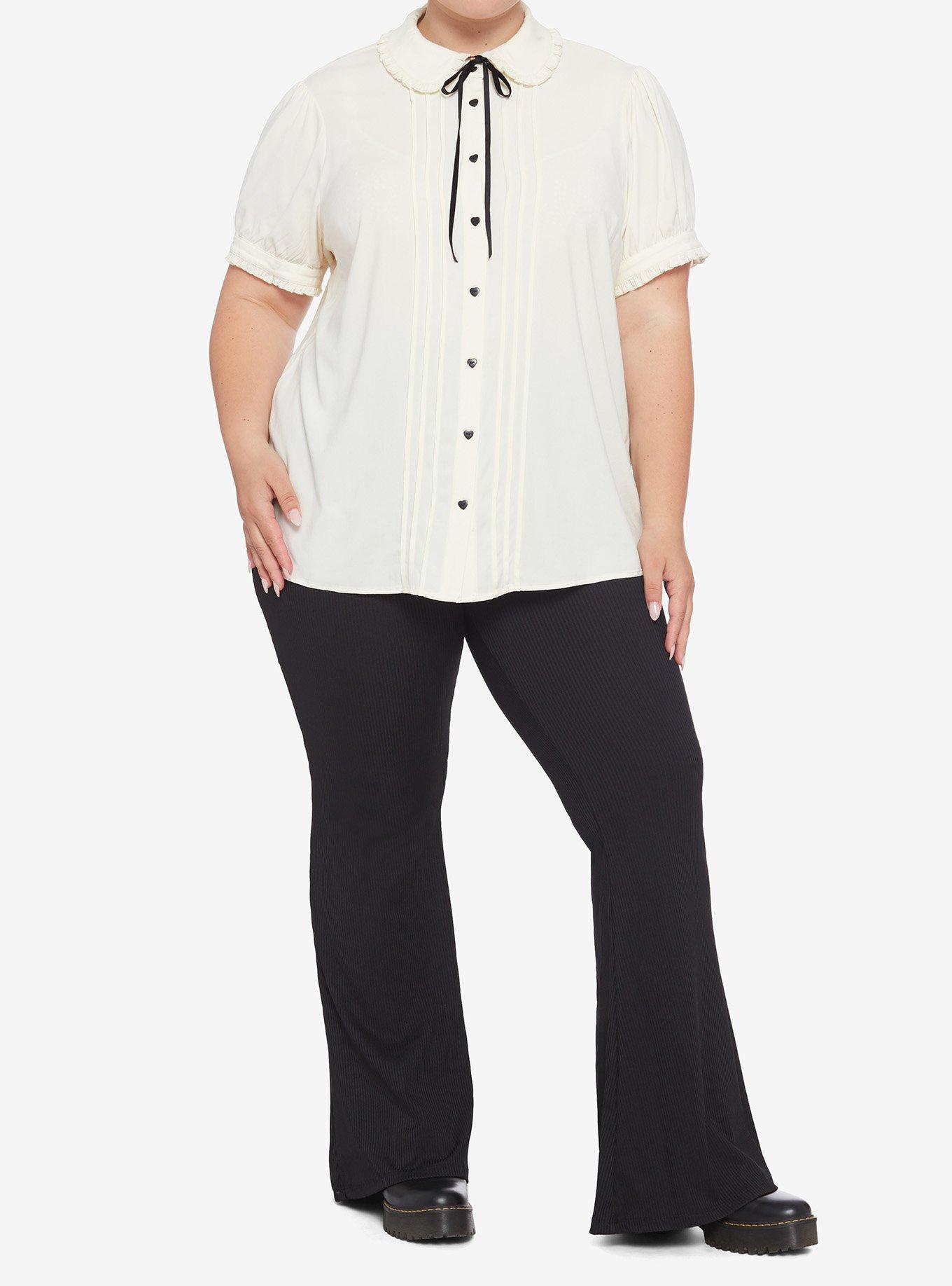 Antique White Ruffle Bow Girls Woven Button-Up Plus Size, CREAM, alternate
