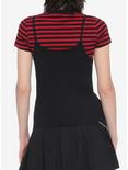 Dead Inside Black & Red Stripe Girls Strappy Tank Top With T-Shirt, STRIPES - RED, alternate