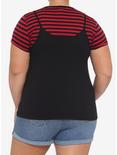 Dead Inside Black & Red Stripe Girls Strappy Tank Top With T-Shirt Plus Size, STRIPES - RED, alternate