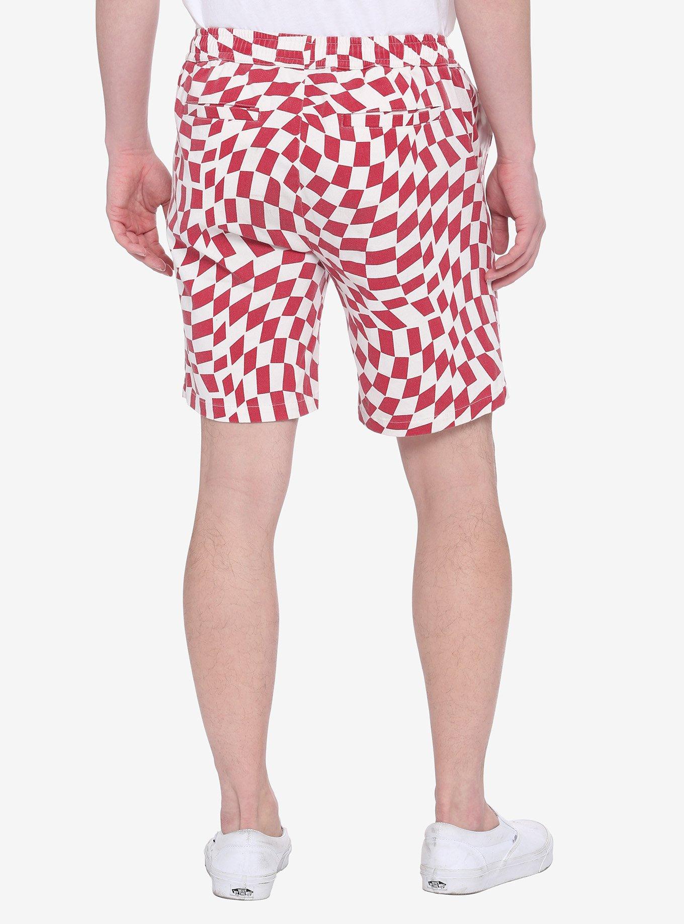 Warped Red & White Checkered Jogger Shorts, Check 1 2 White Black, alternate