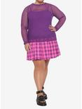 Purple Fishnet Layered Girls Long-Sleeve Top Plus Size, PURPLE, alternate