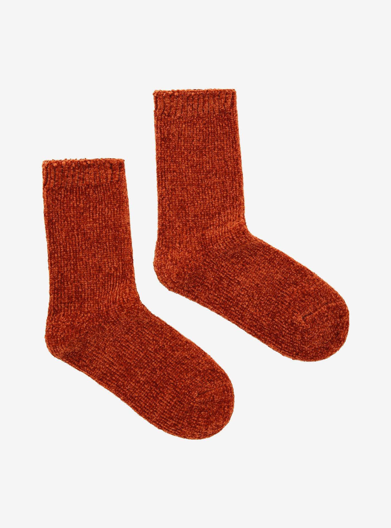 Burnt Orange Chenille Crew Socks, , alternate