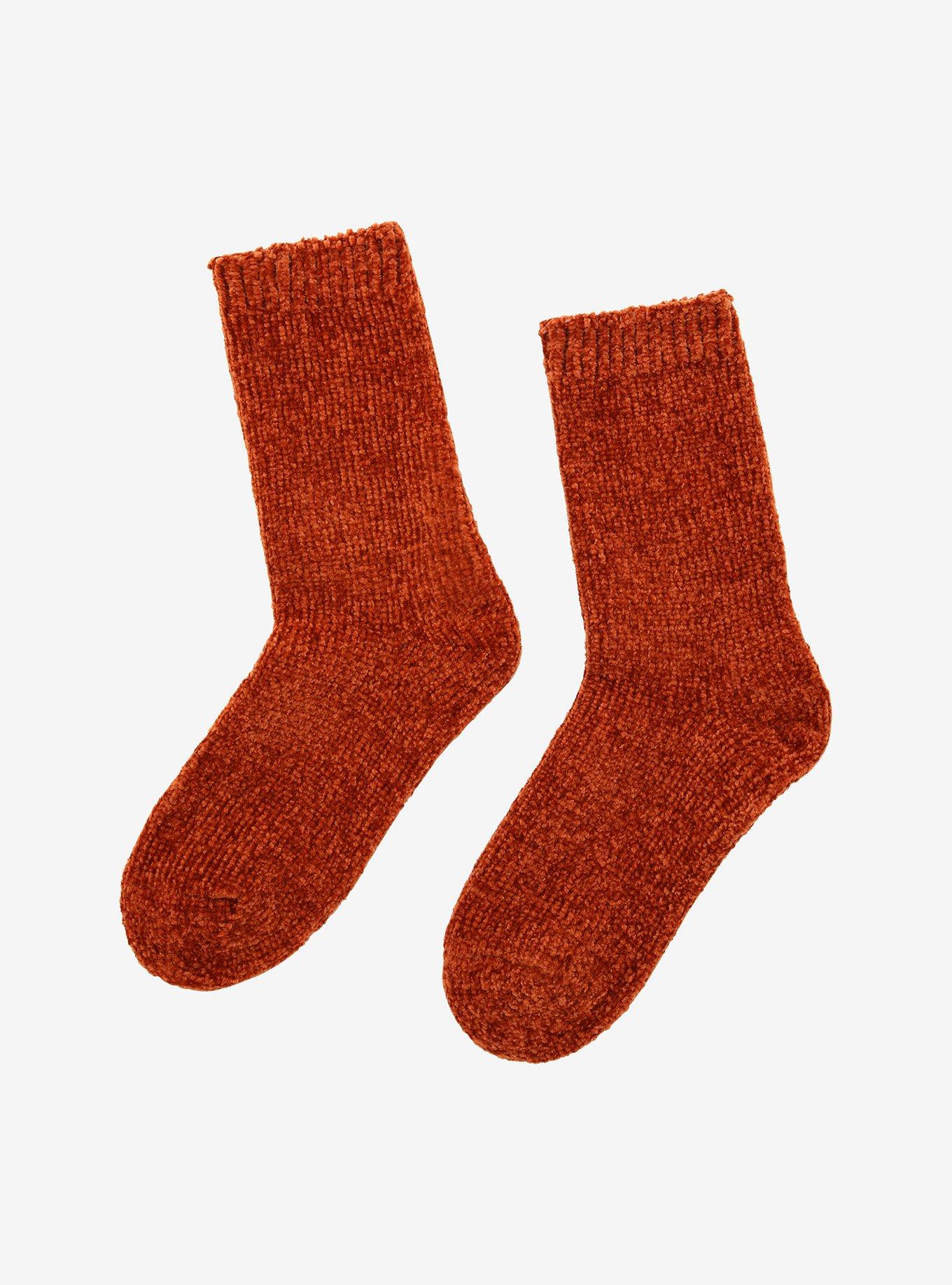 Burnt Orange Chenille Crew Socks, , alternate