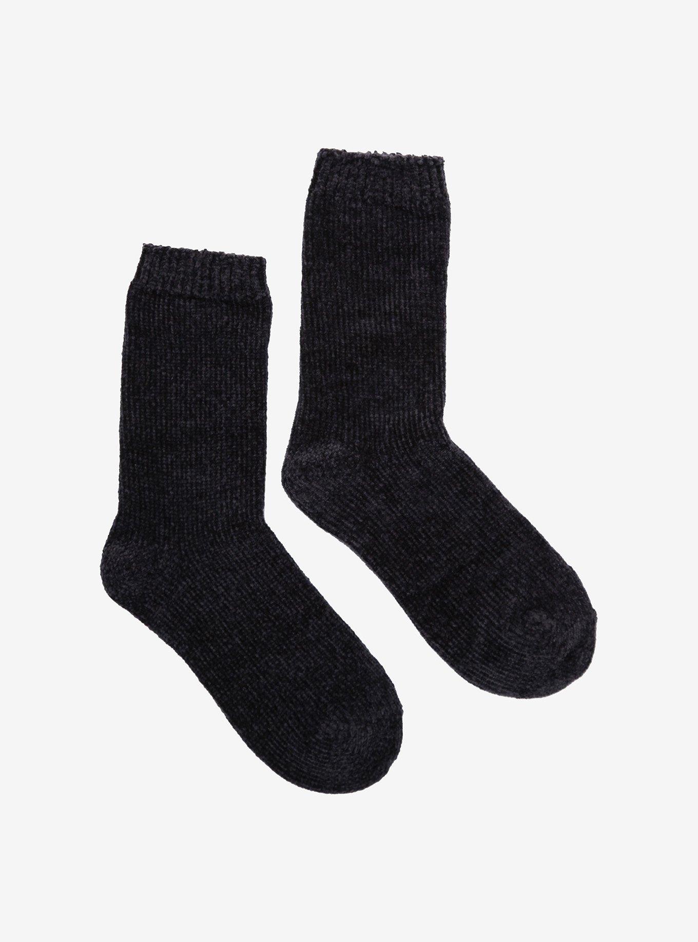 Grey Chenille Crew Socks, , alternate