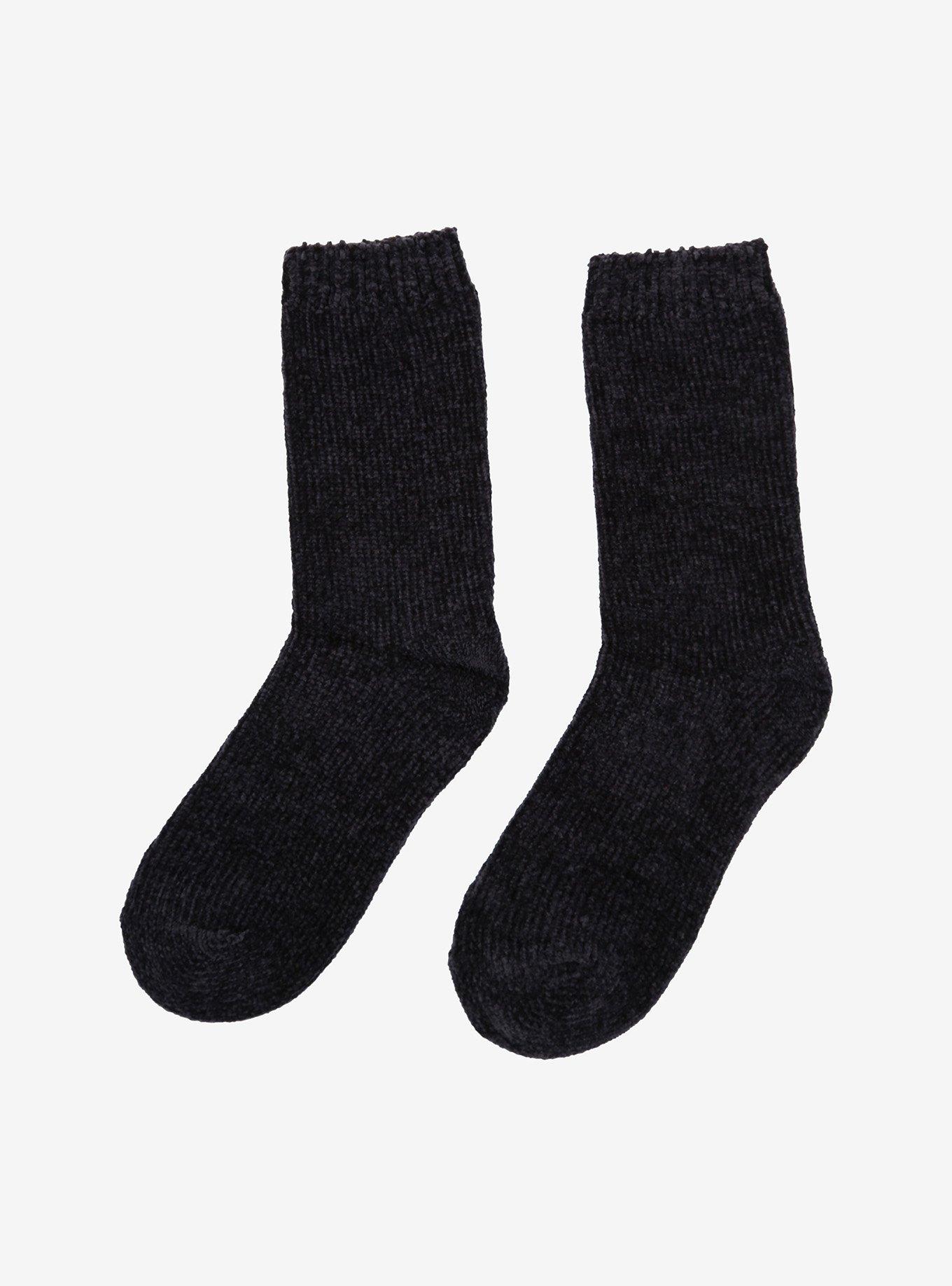 Grey Chenille Crew Socks, , alternate