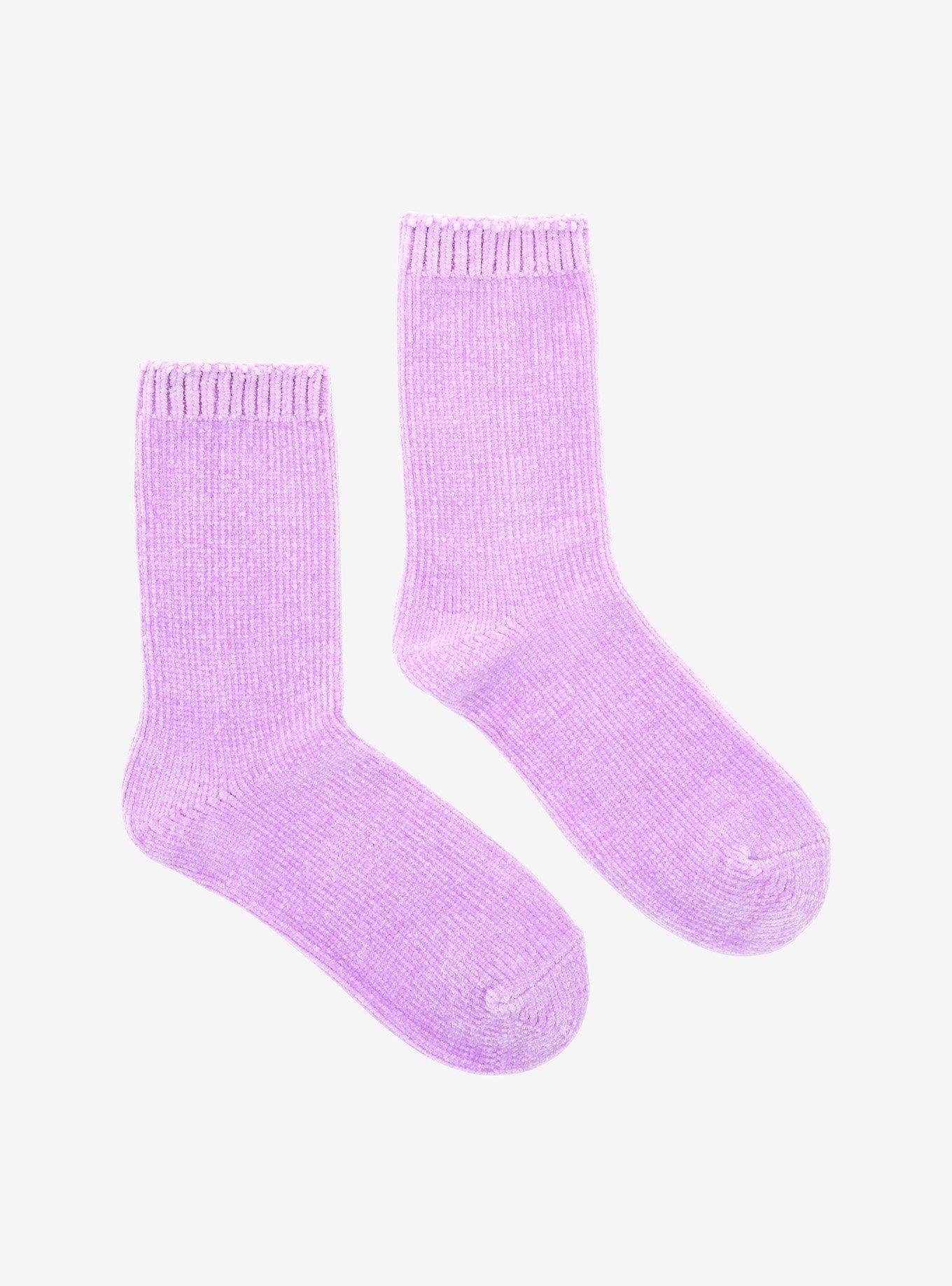 Lavender Chenille Crew Socks, , alternate