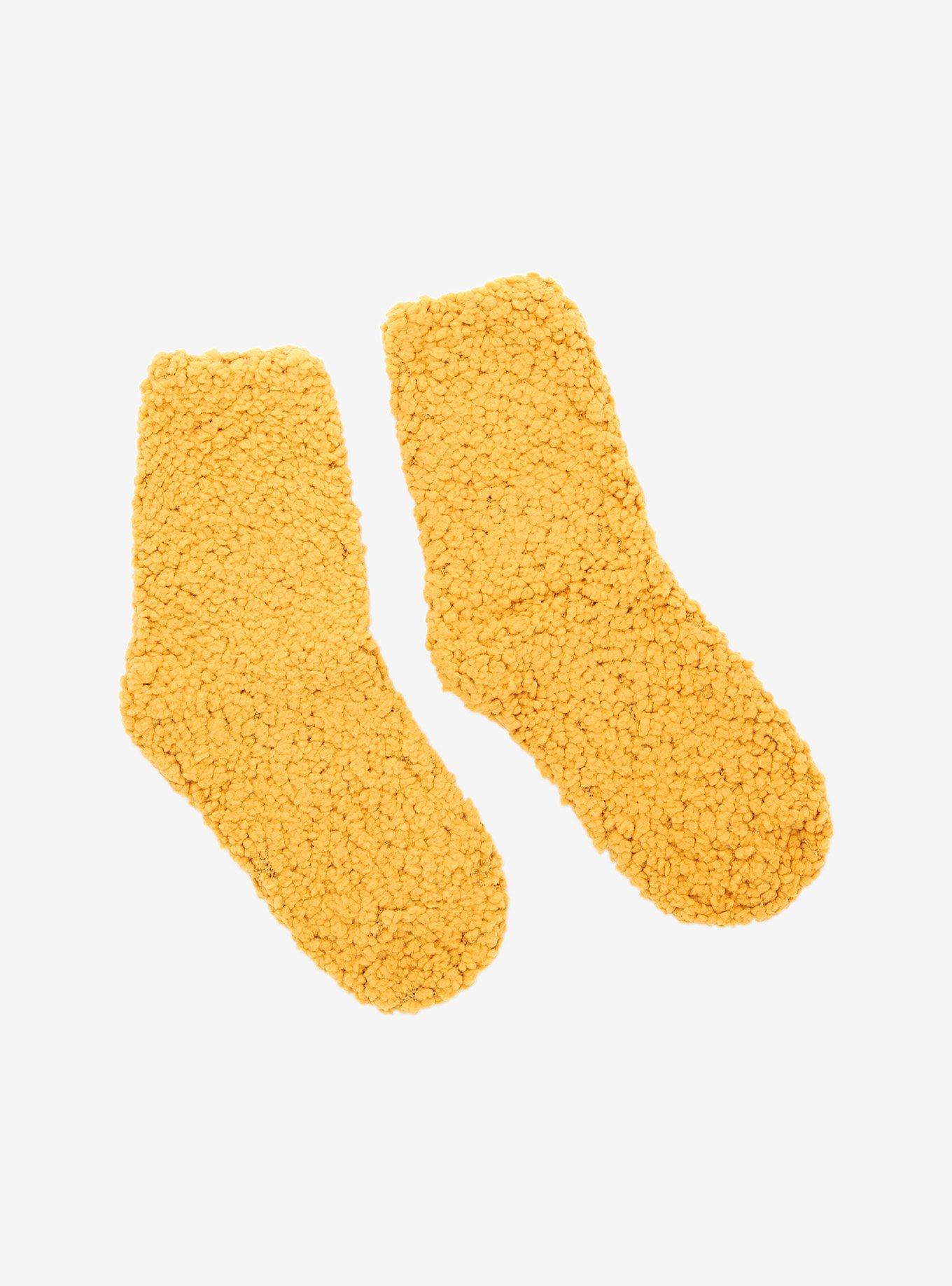 Yellow Fuzzy Popcorn Crew Socks, , alternate