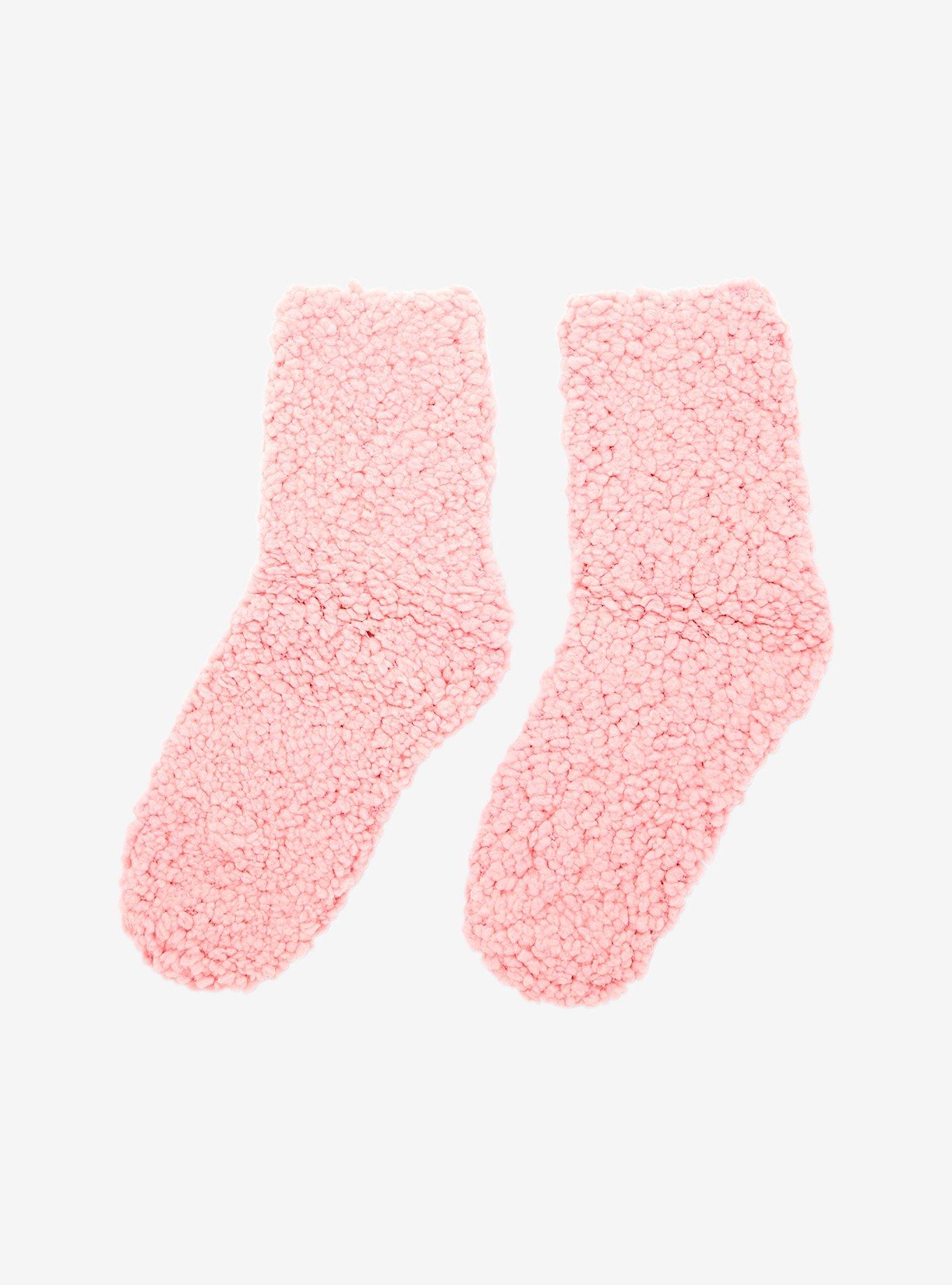 Pink Fuzzy Popcorn Crew Socks, , alternate