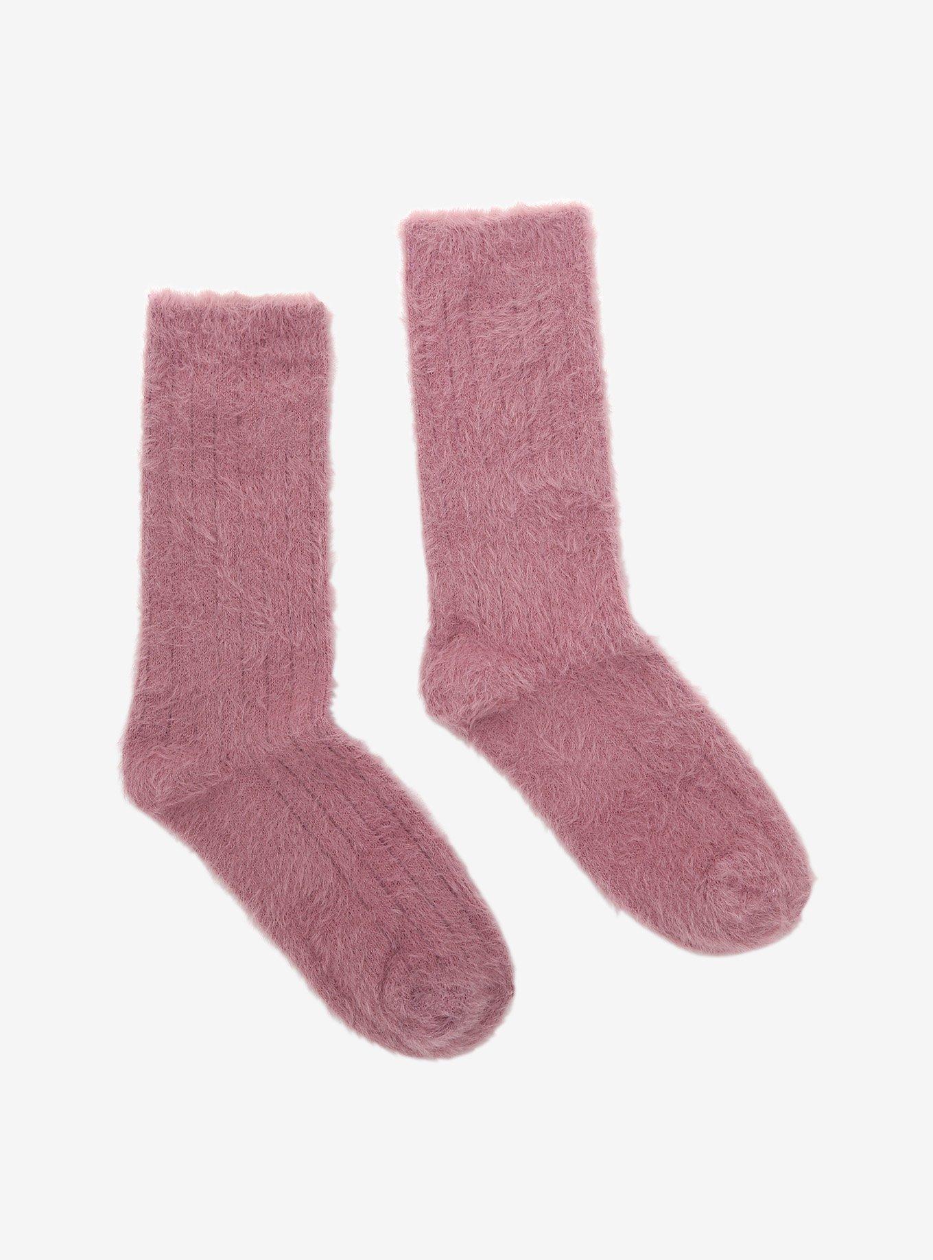 Purple Fuzzy Crew Socks, , alternate