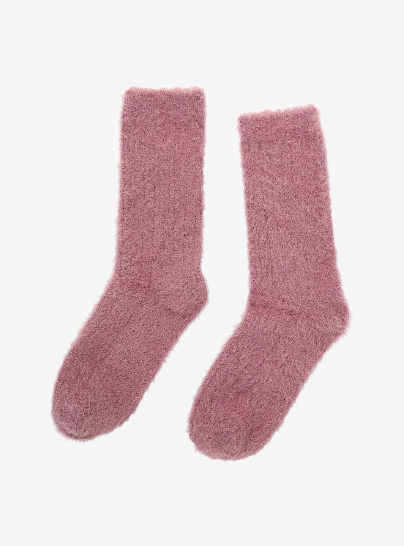 Purple Fuzzy Crew Socks, , alternate