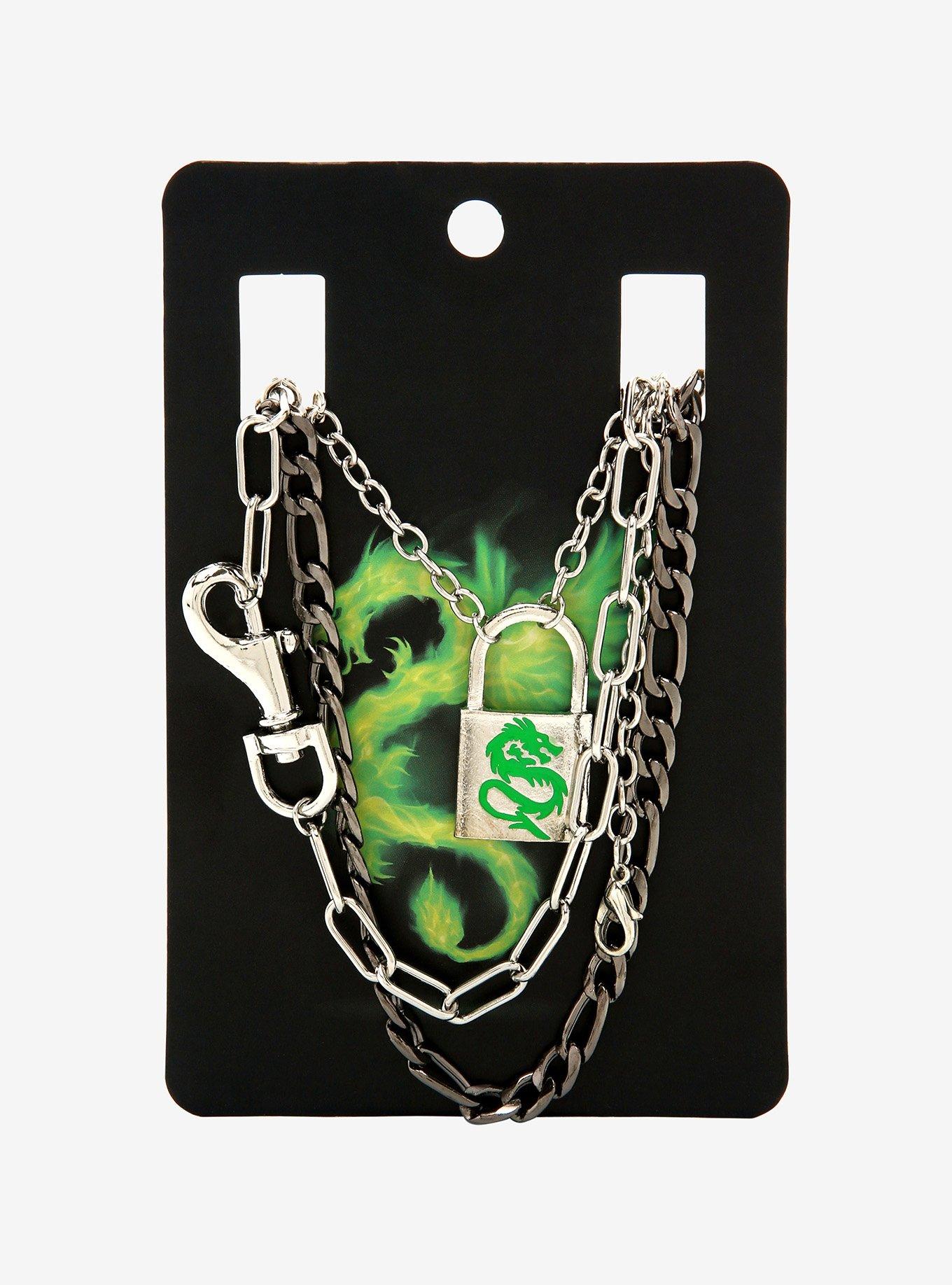 Green Dragon Padlock Chain Necklace Set, , alternate