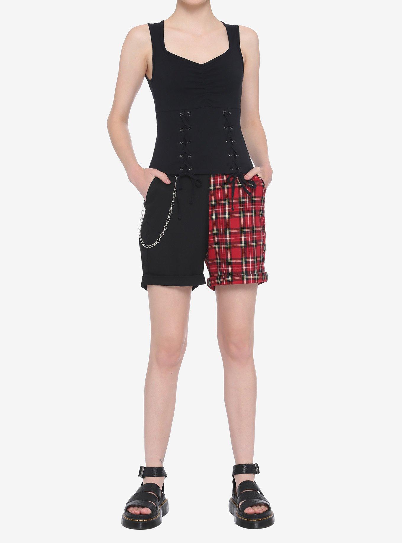 Black Lace-Up Girls Crop Tank Top, BLACK, alternate