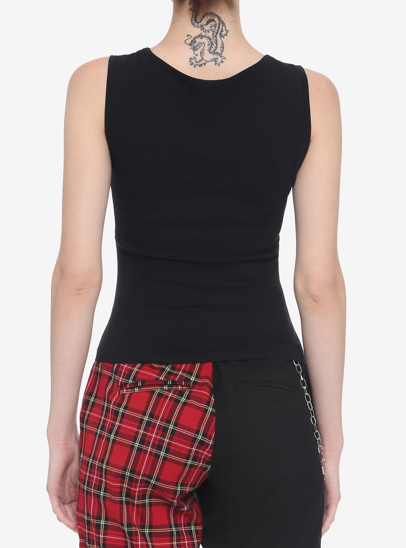 Black Lace-Up Girls Crop Tank Top, BLACK, alternate