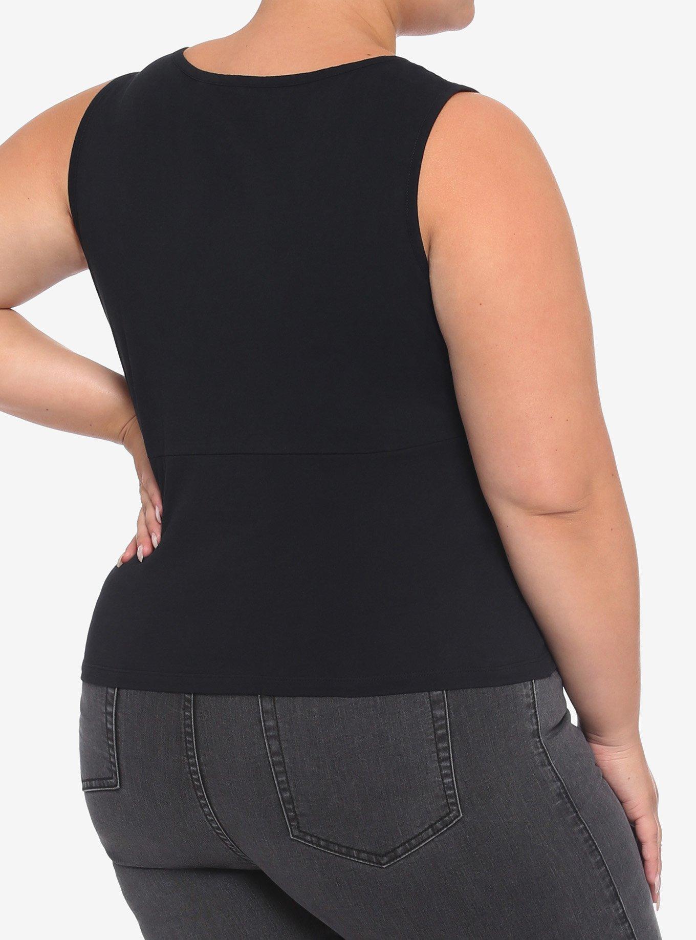 Black Lace-Up Girls Crop Tank Top Plus Size, BLACK, alternate