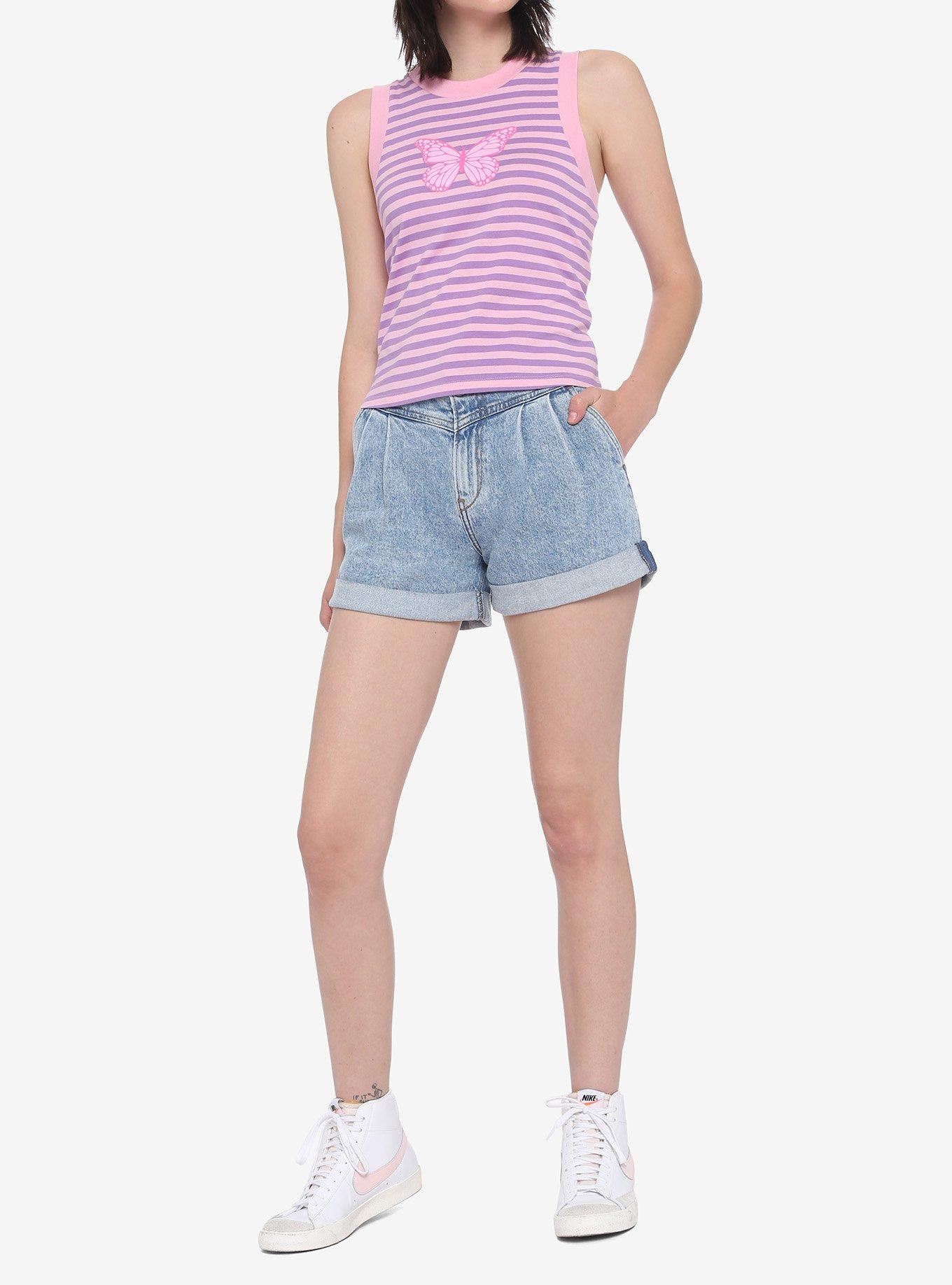 Butterfly Pink & Purple Stripe Girls Tank Top, MULTI, alternate
