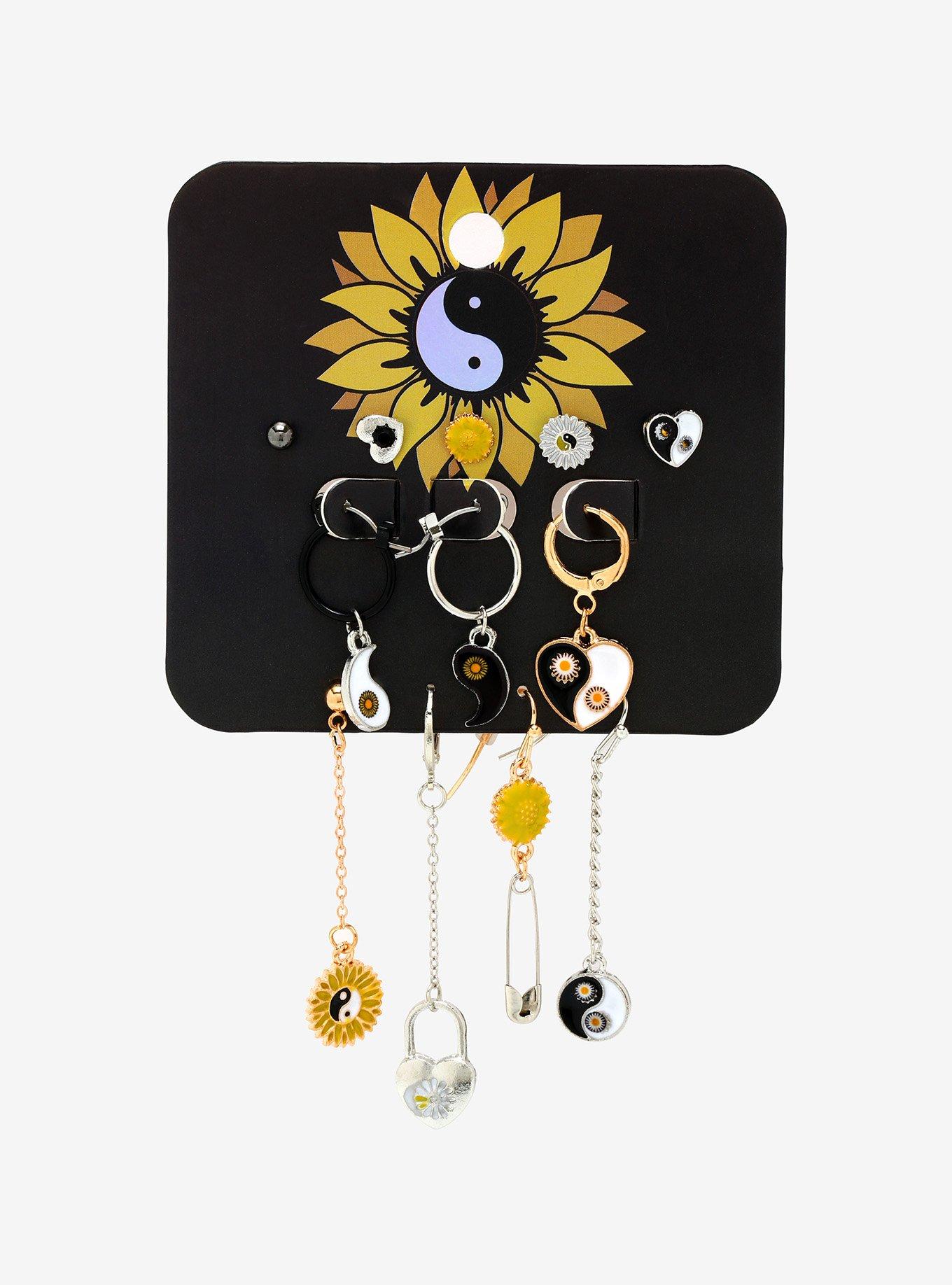 Sunflower Yin-Yang Mismatch Earring Set, , alternate