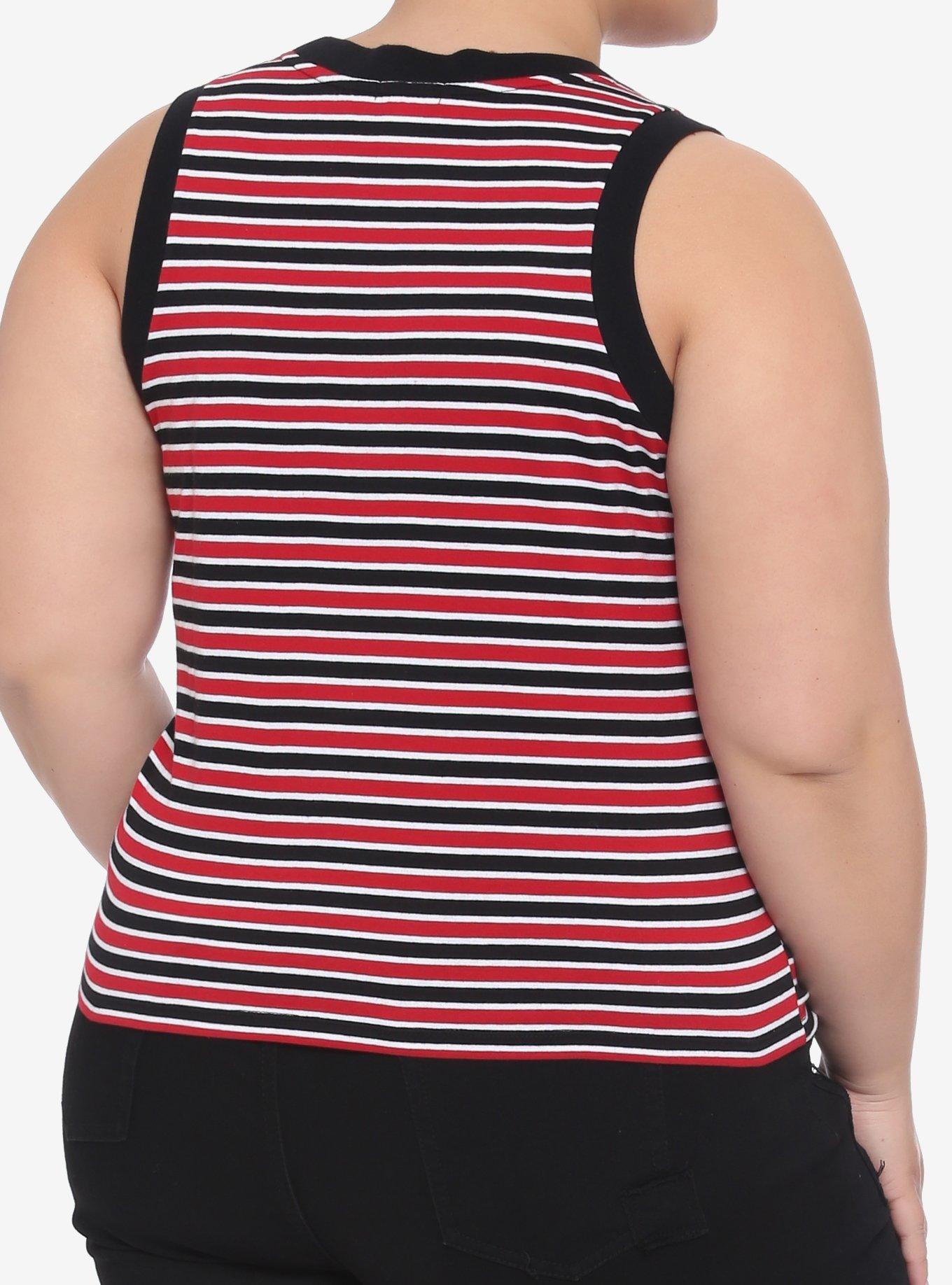 Skull Black & Red Stripe Girls Crop Tank Top Plus Size, MULTI, alternate