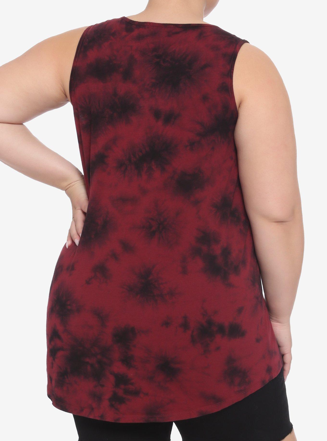 Red & Black Tie-Dye Strappy Hi-Low Girls Tank Top Plus Size, MULTI, alternate