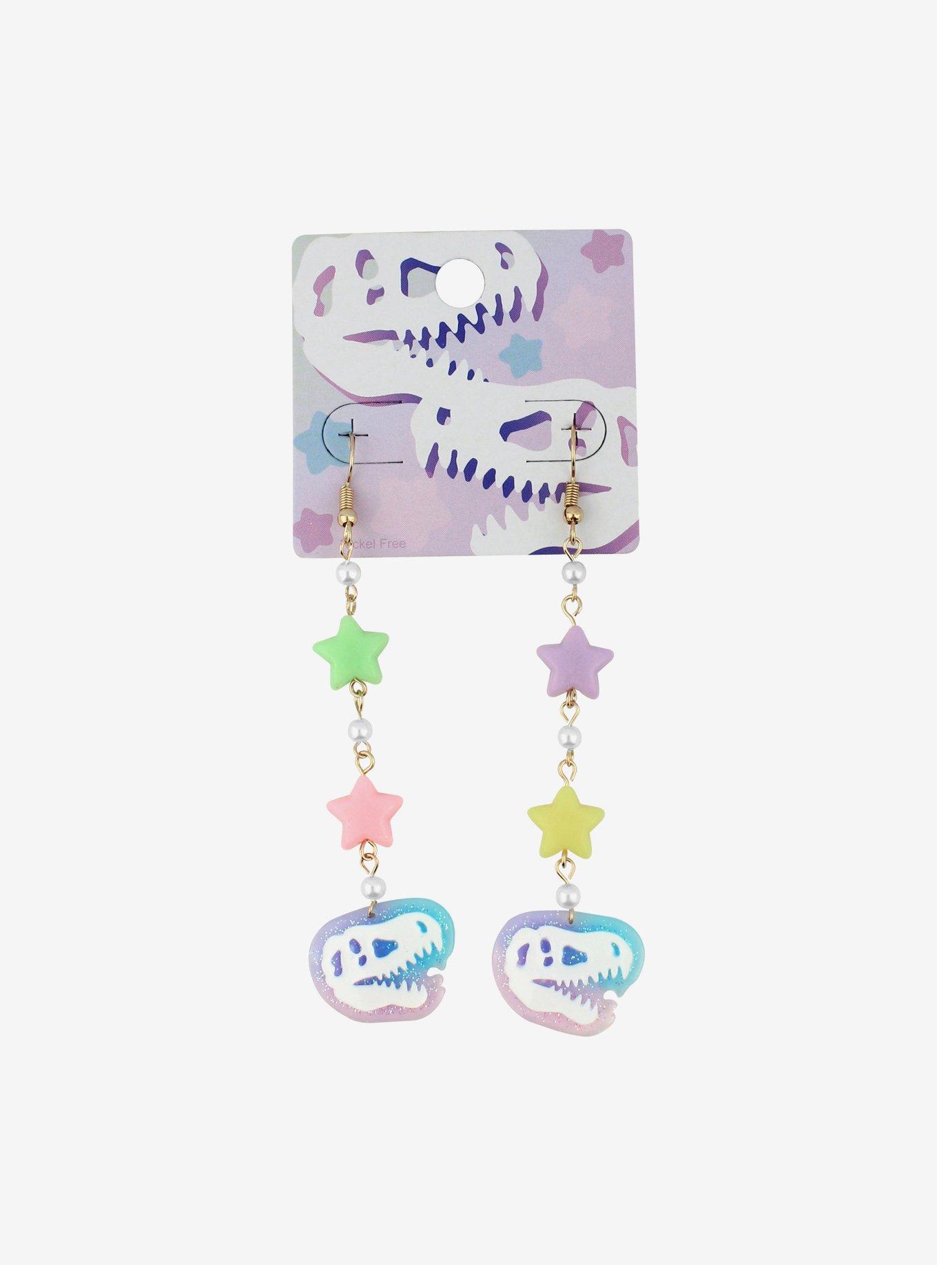 Pastel Dinosaurs & Stars Drop Earrings, , alternate