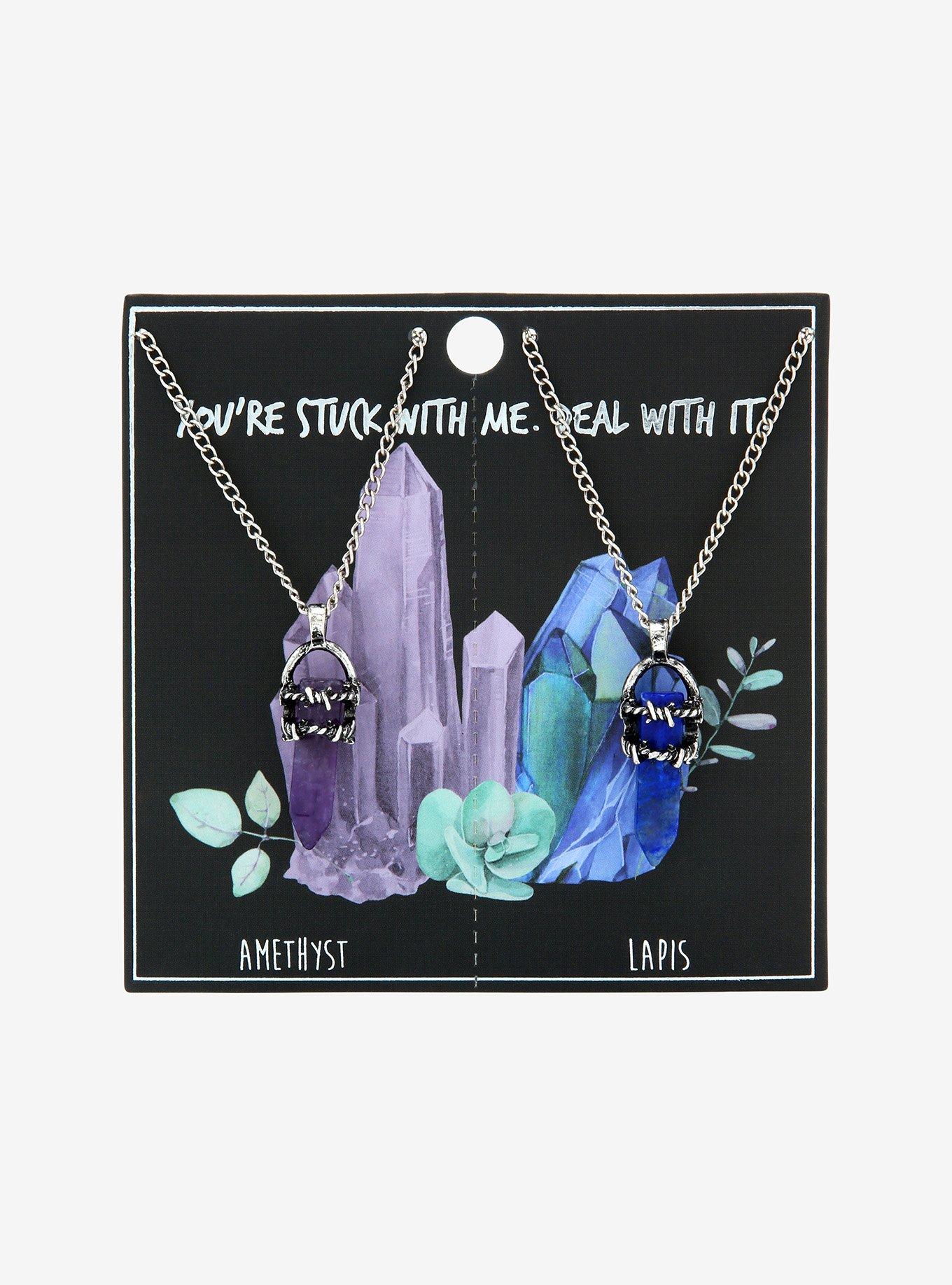 Amethyst & Lapis Crystal Barbed Wire Best Friend Necklace Set, , alternate