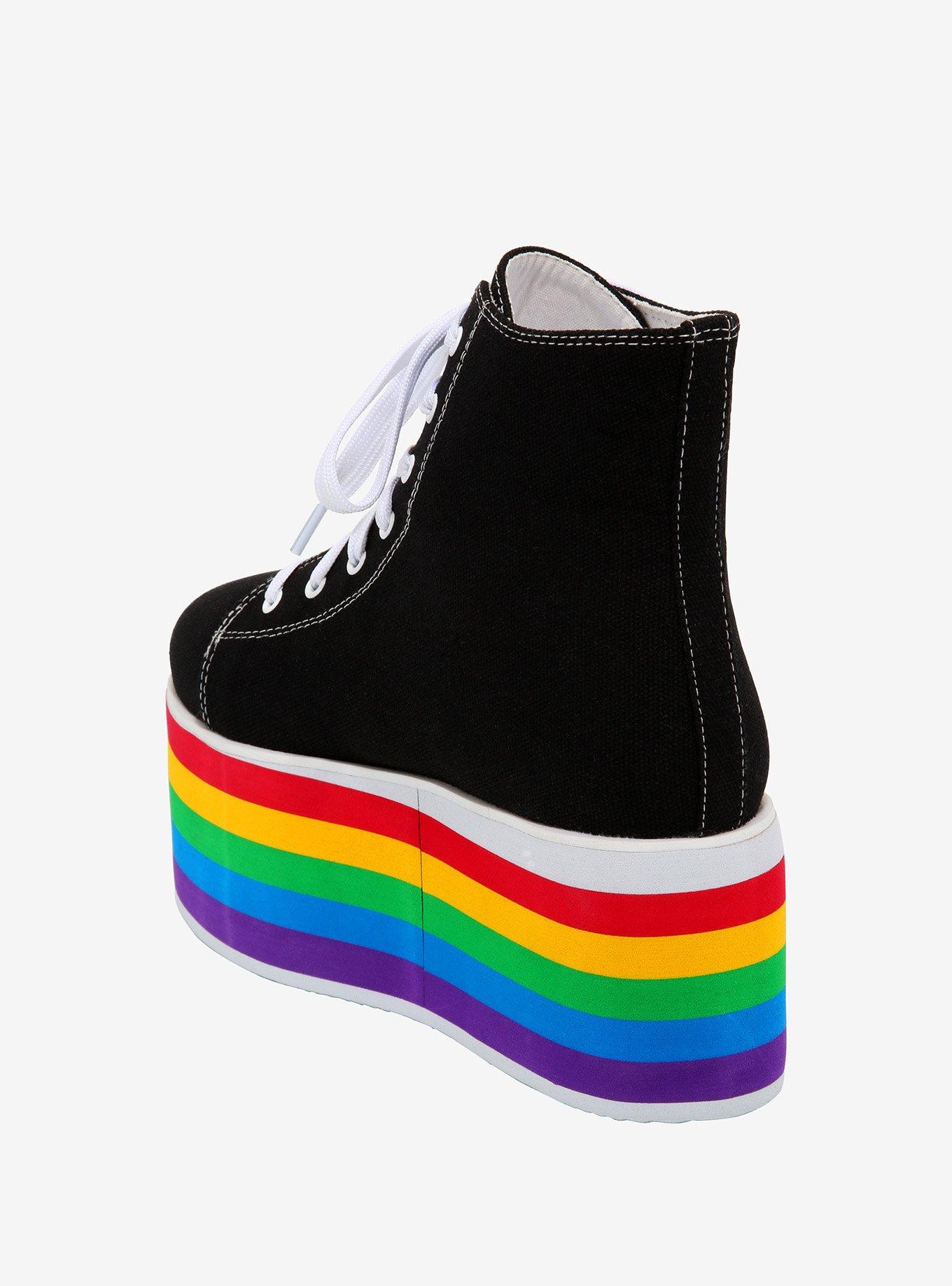 Black With Rainbow Sole Platform Hi-Top Sneakers, MULTI, alternate