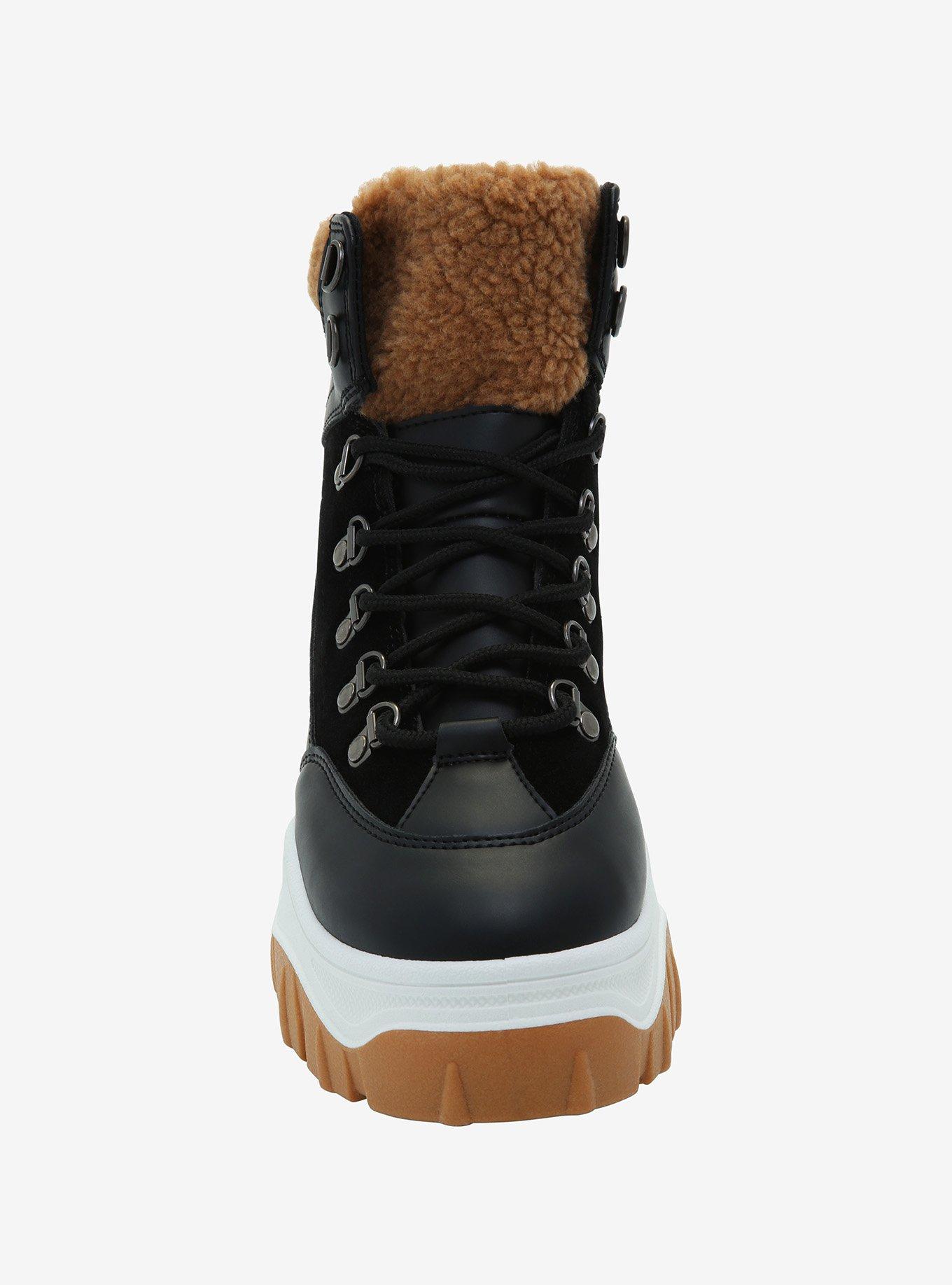 Sherpa Chunky Hi-Top Sneakers, BLACK, alternate