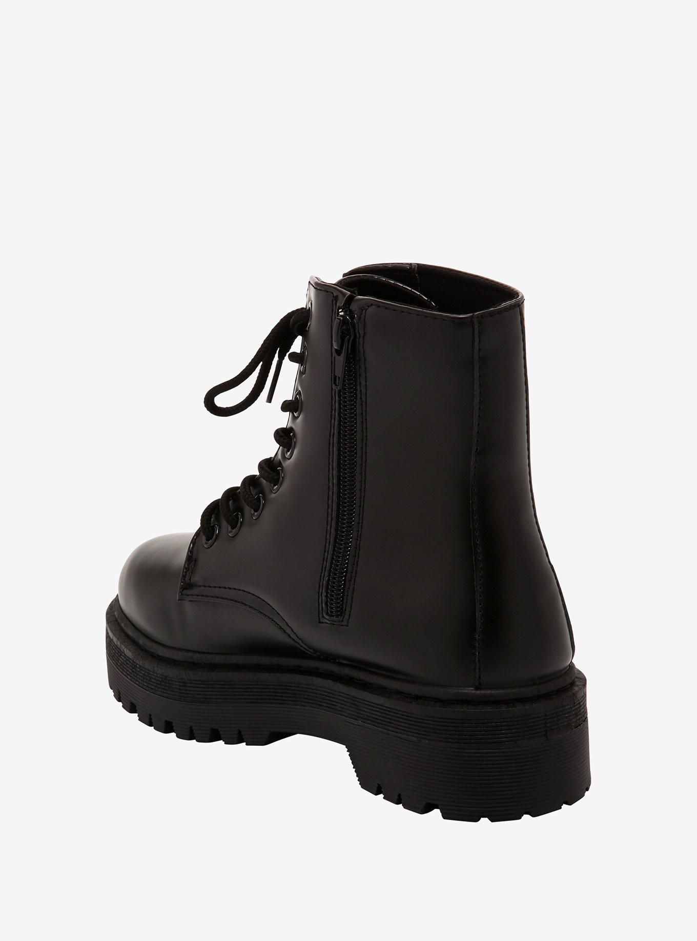 Matte Black Platform Combat Boots, BLACK, alternate