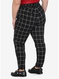 Black & White Grid Plaid Pants With Grommet Belt Plus Size, BLACK, alternate