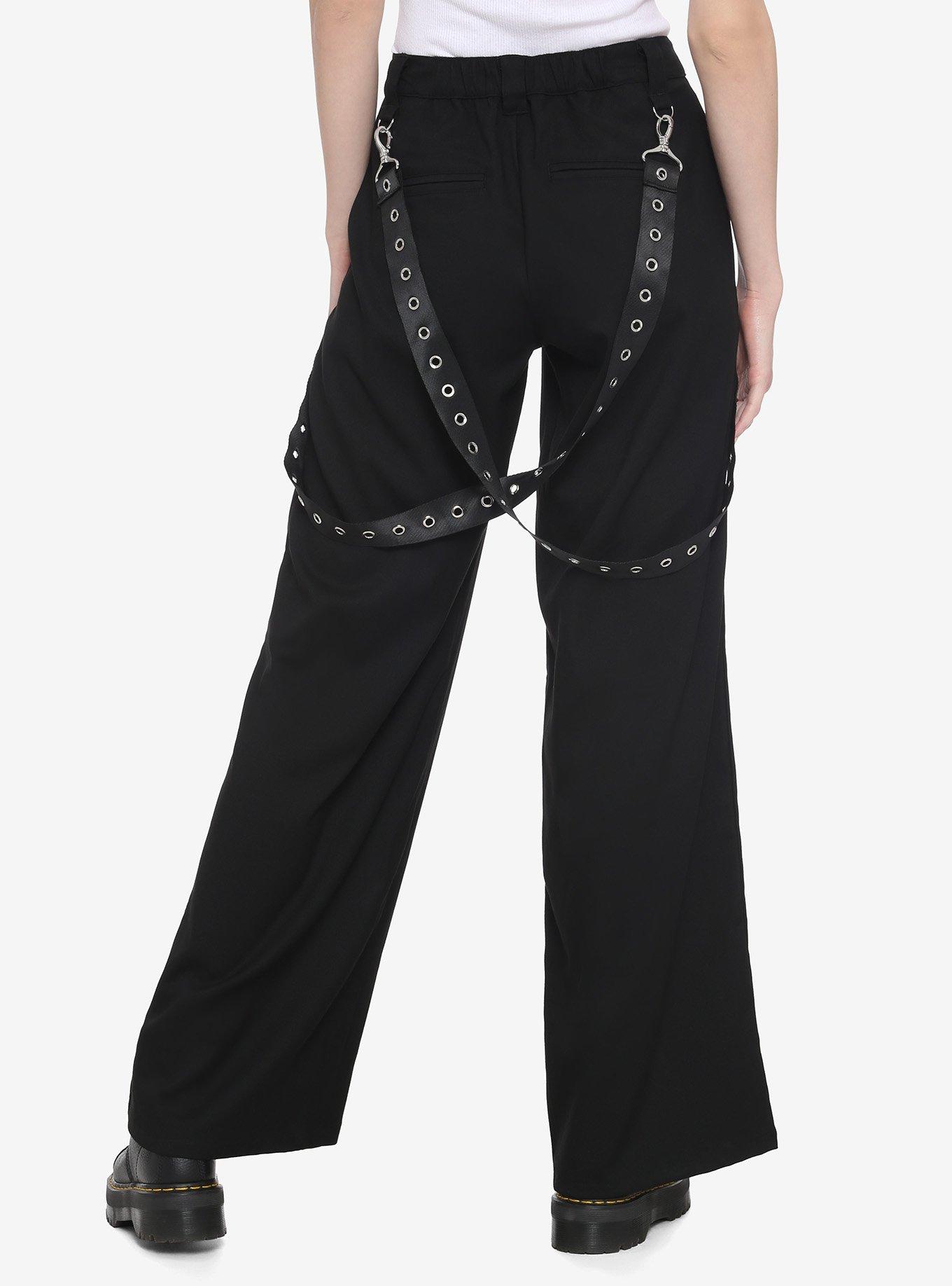 Grommet Suspender Wide Leg Pants, BLACK, alternate