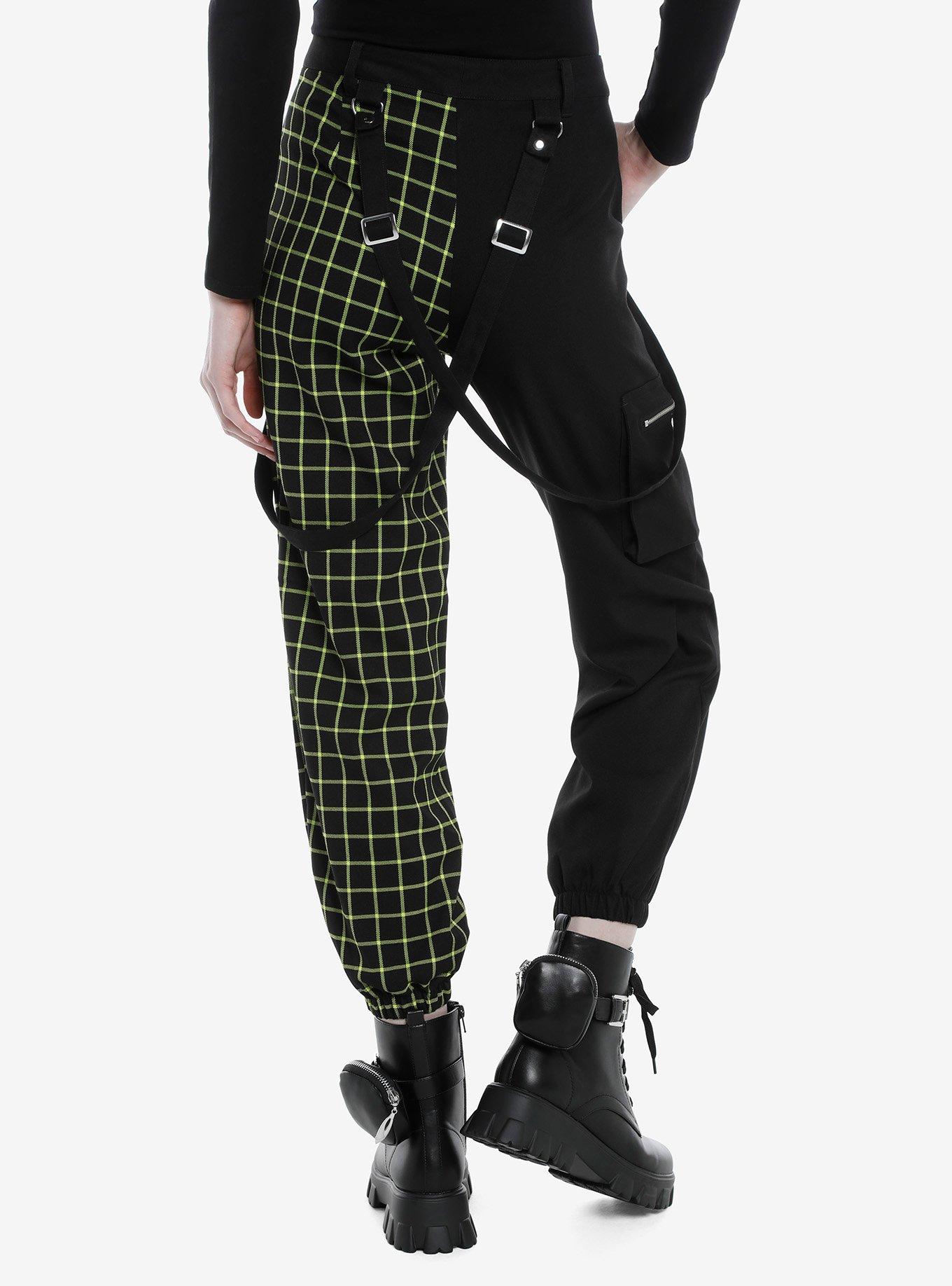 Green Grid & Black Split Suspender Jogger Pants, MULTI, alternate