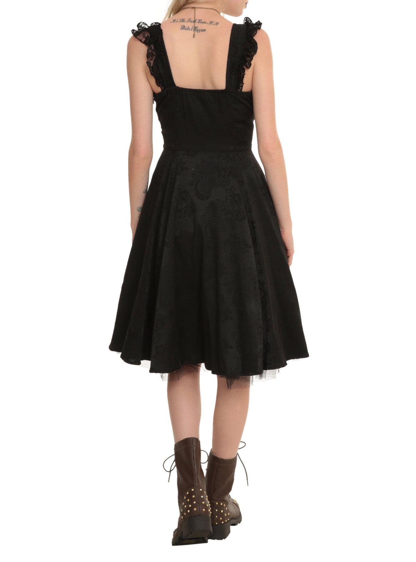 Black Brocade Lace-Up Dress, , hi-res