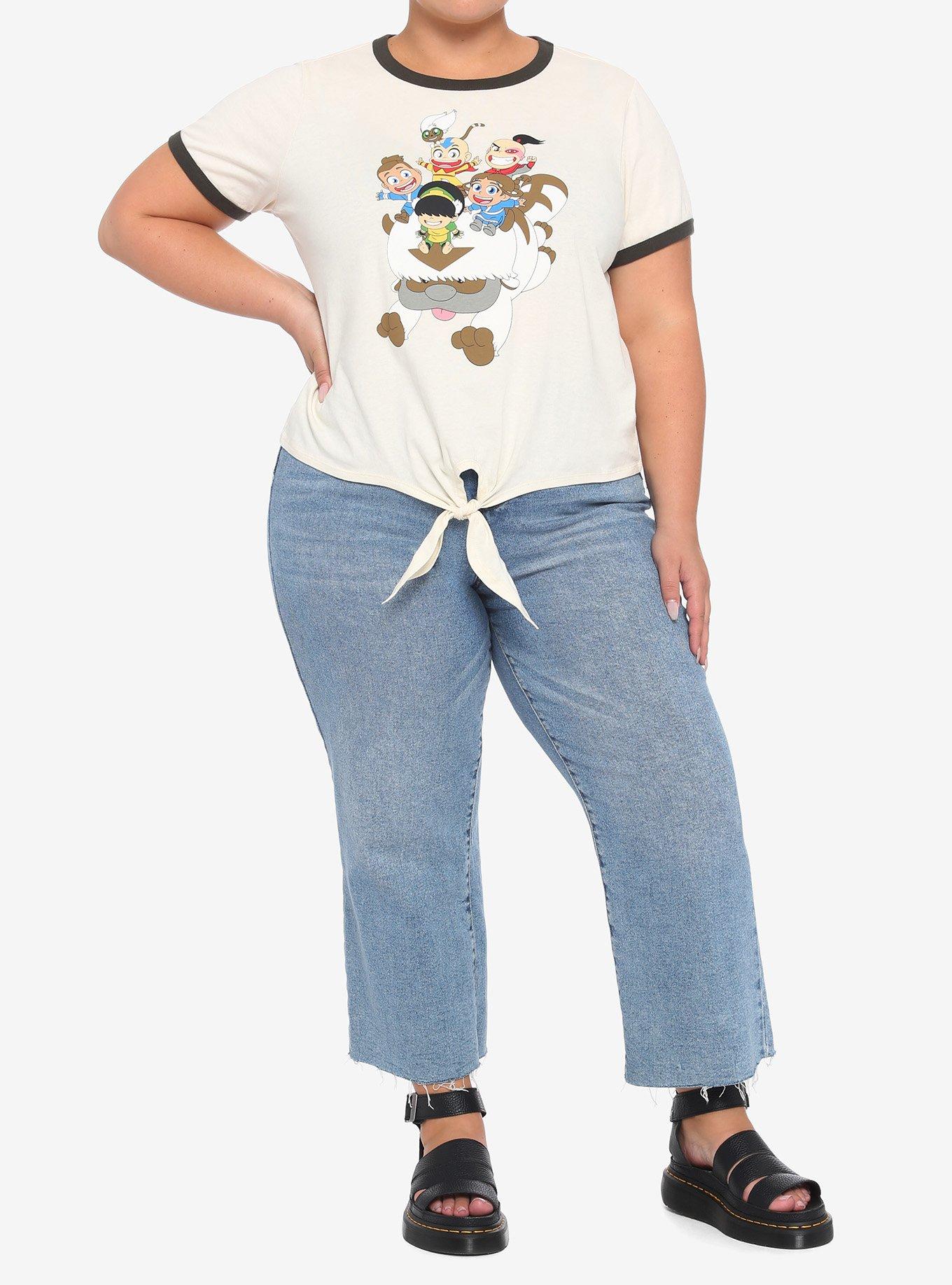 Avatar: The Last Airbender Chibi Team Avatar Tie-Front Girls Ringer T-Shirt Plus Size, MULTI, alternate