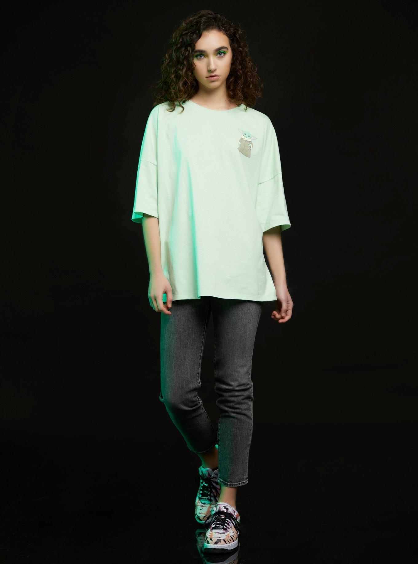 Her Universe Star Wars The Mandalorian The Child Girls Athletic Jersey T-Shirt, GREEN, alternate