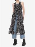 Witchy Floral Chiffon Sleeveless Duster, BLACK, alternate