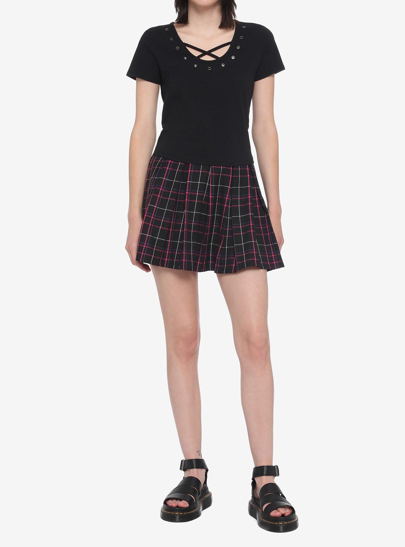 Black Grommet Crisscross Girls T-Shirt, BLACK, alternate