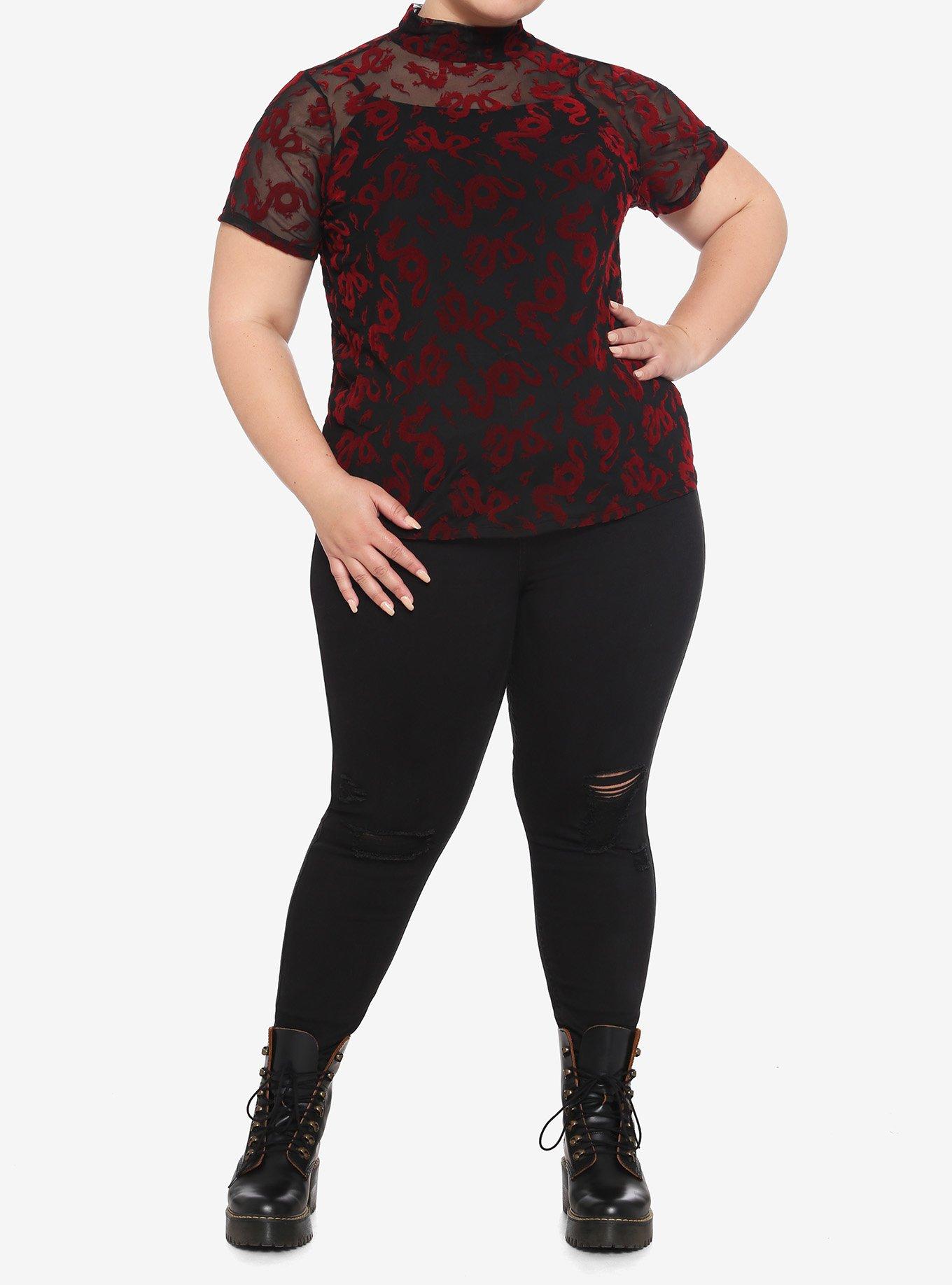 Red Dragons Flocked Layered Girls Top Plus Size, MULTI, alternate
