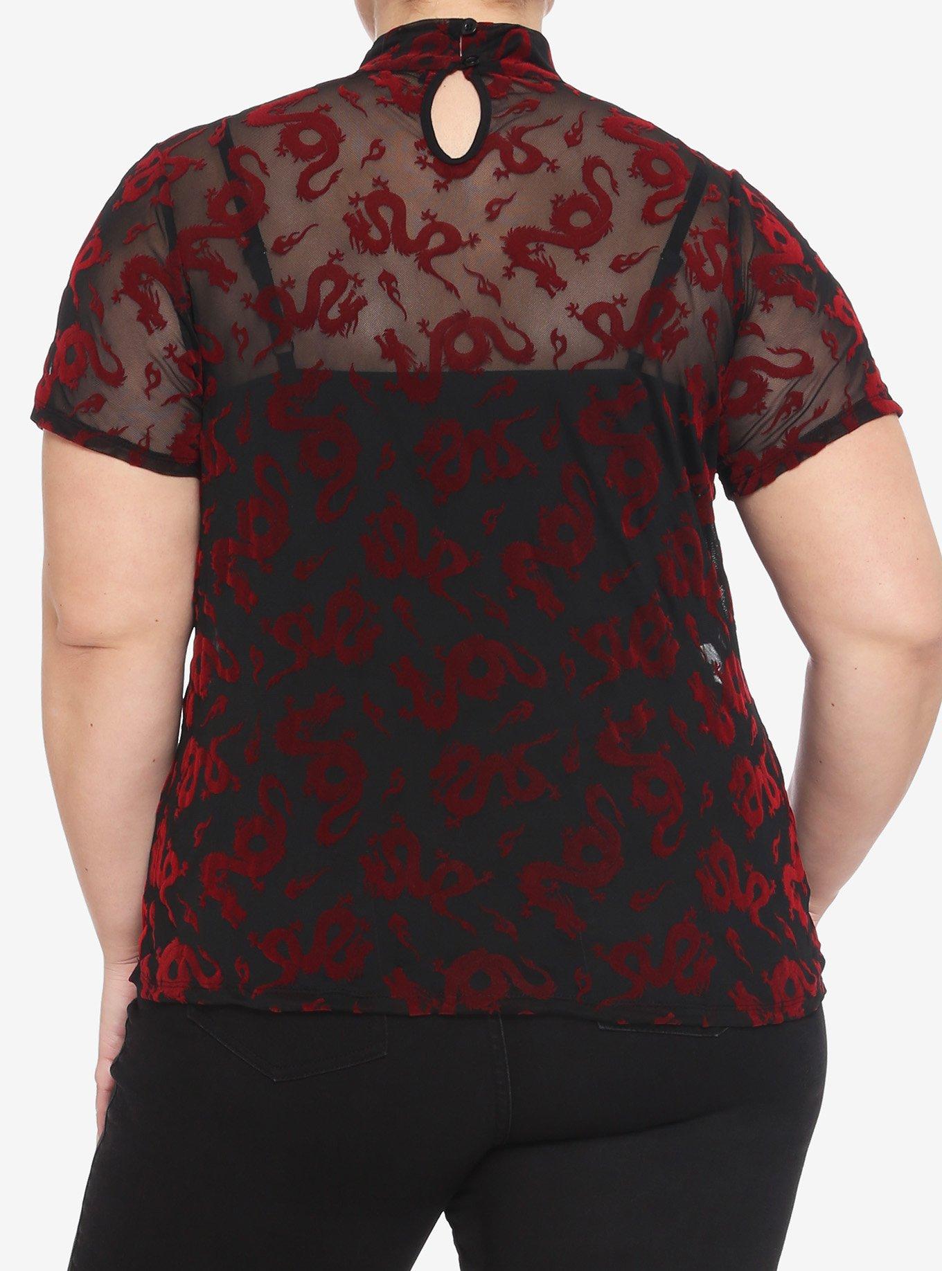 Red Dragons Flocked Layered Girls Top Plus Size, MULTI, alternate