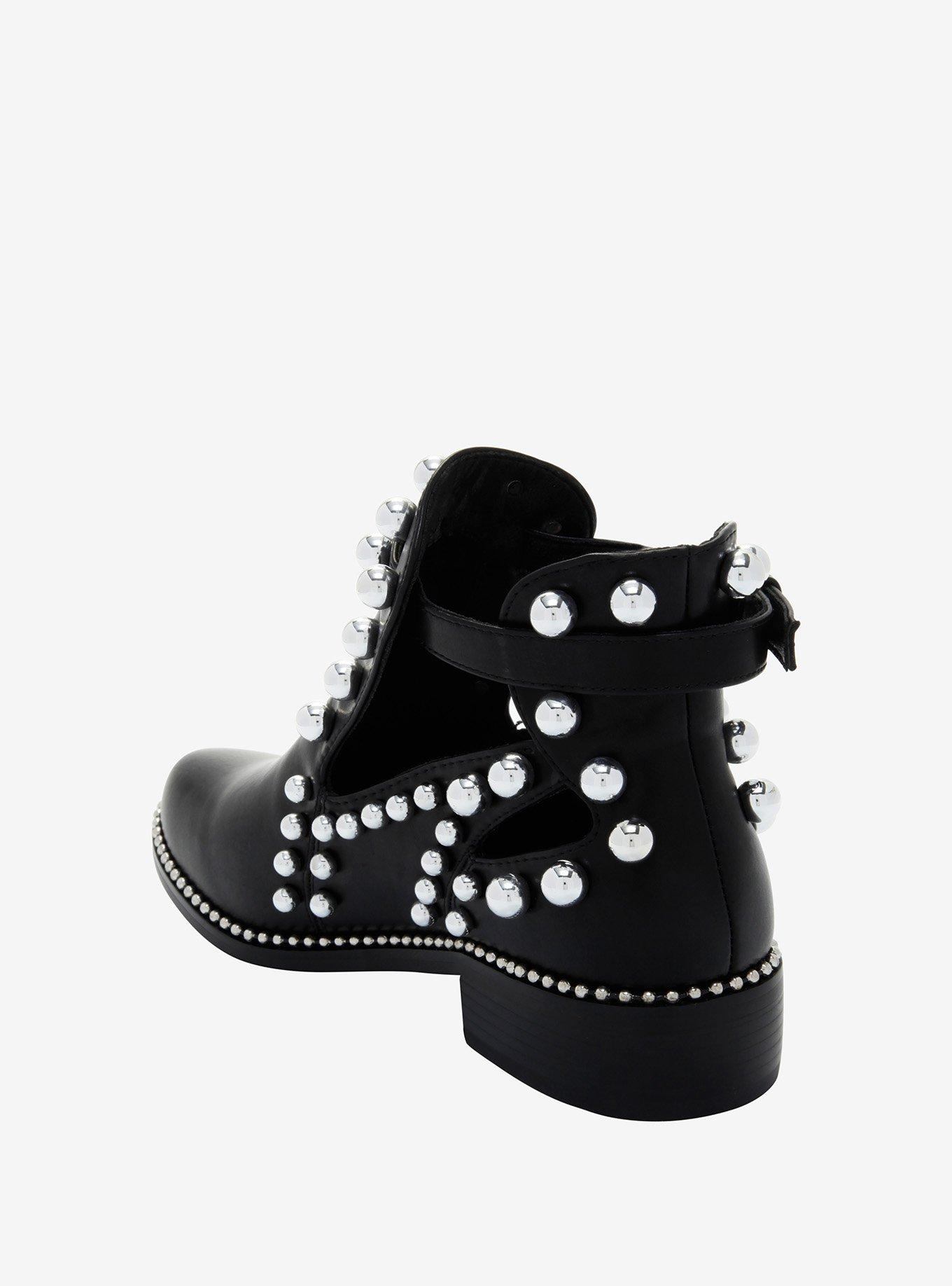 Black Studded Heeled Booties, MULTI, alternate