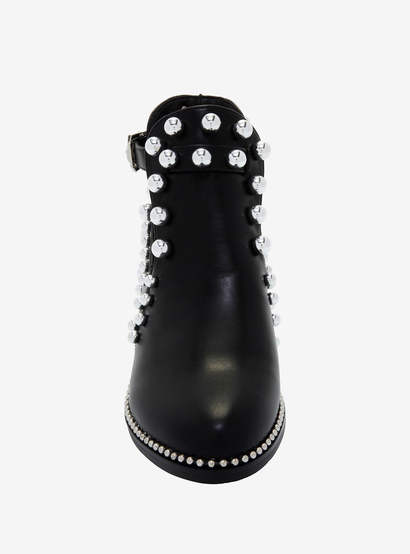 Black Studded Heeled Booties, MULTI, alternate