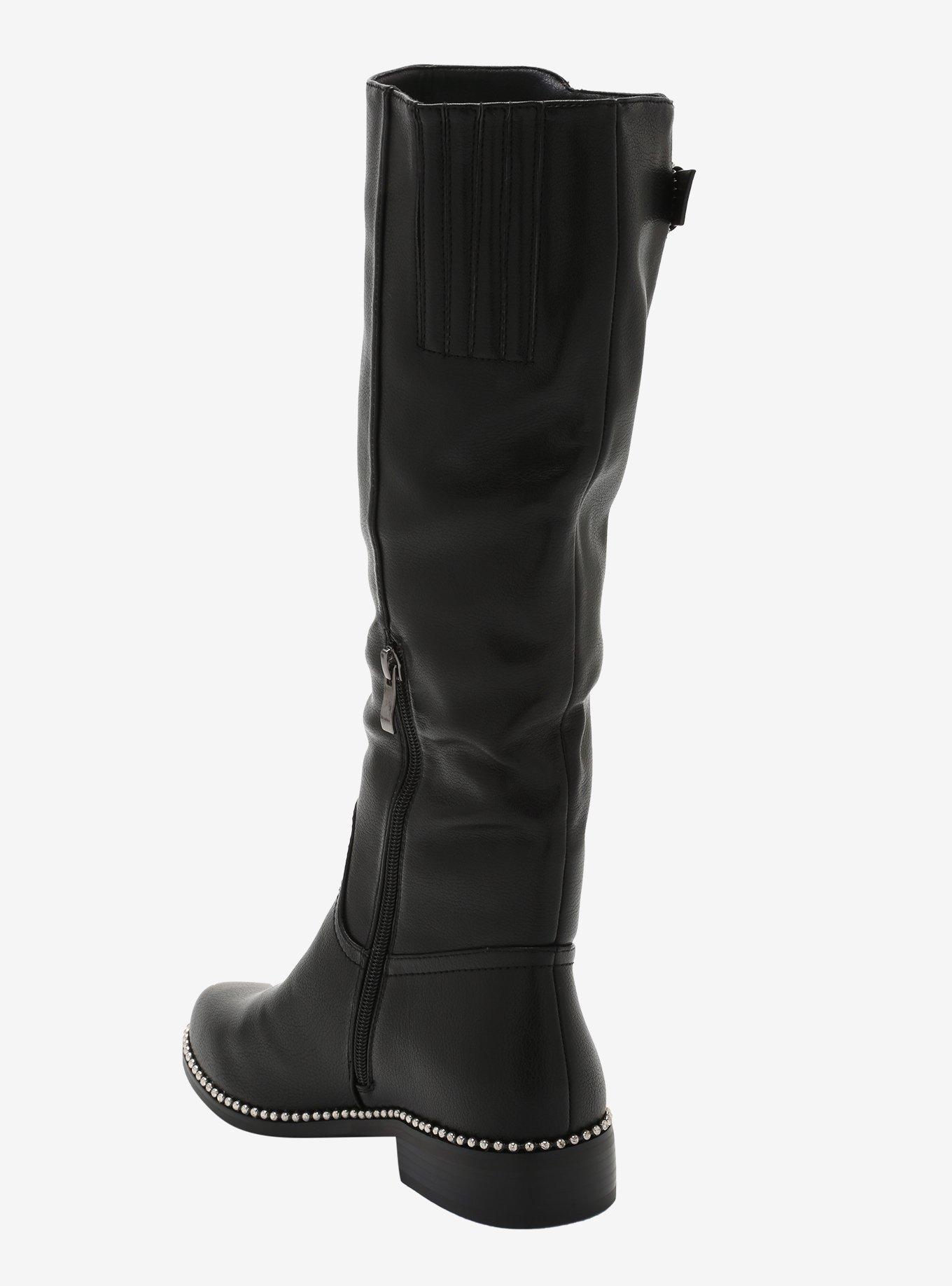 Black Zipper Knee-High Boots, MULTI, alternate