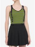 Black & Lime Green Stripe Girls Strappy Crop Tank Top, STRIPES, alternate