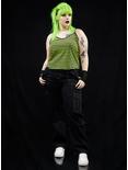 Black & Lime Green Stripe Girls Strappy Crop Tank Top Plus Size, STRIPES, alternate