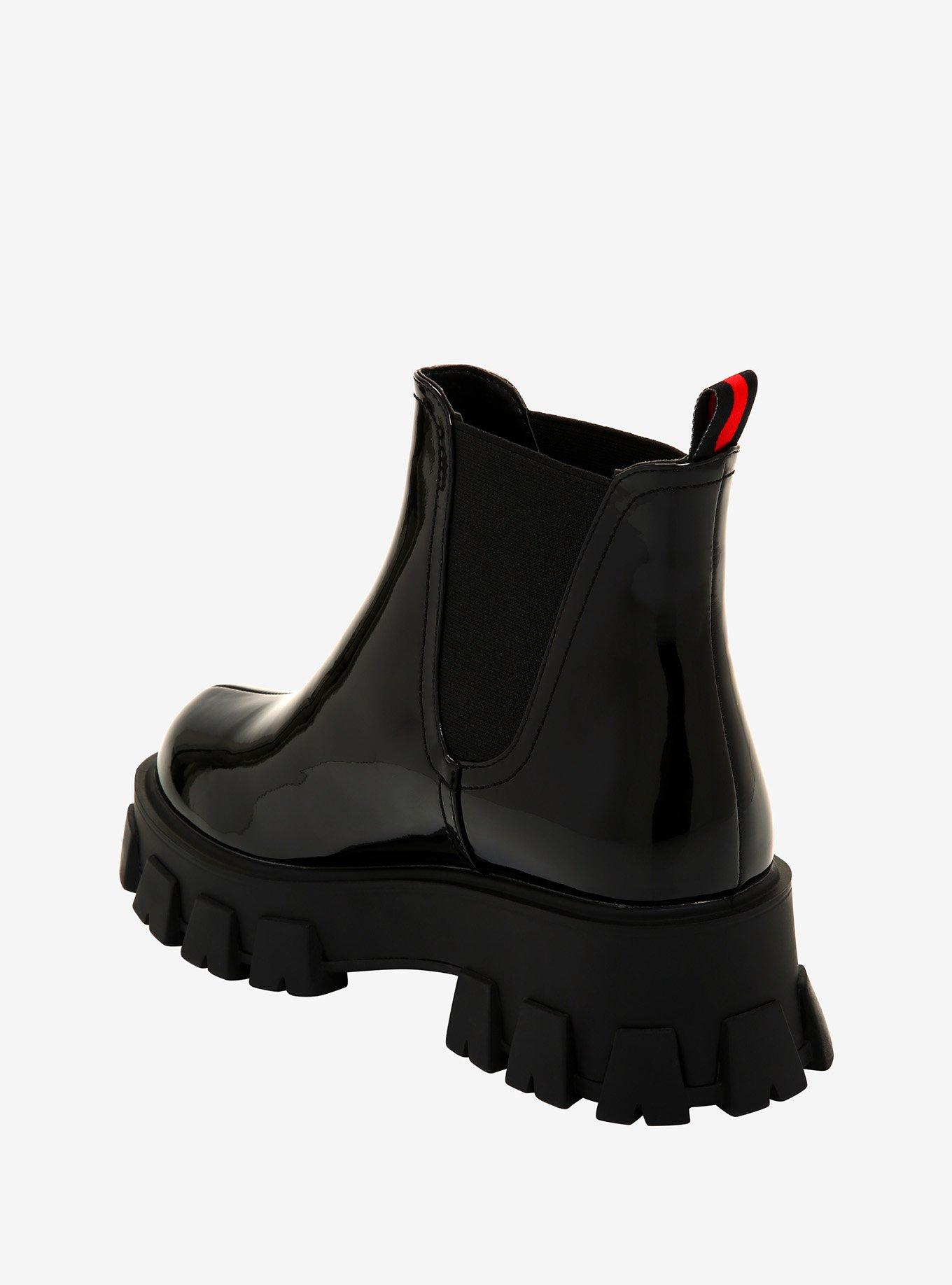 Black Patent Platform Slip-On Ankle Boots, BLACK, alternate
