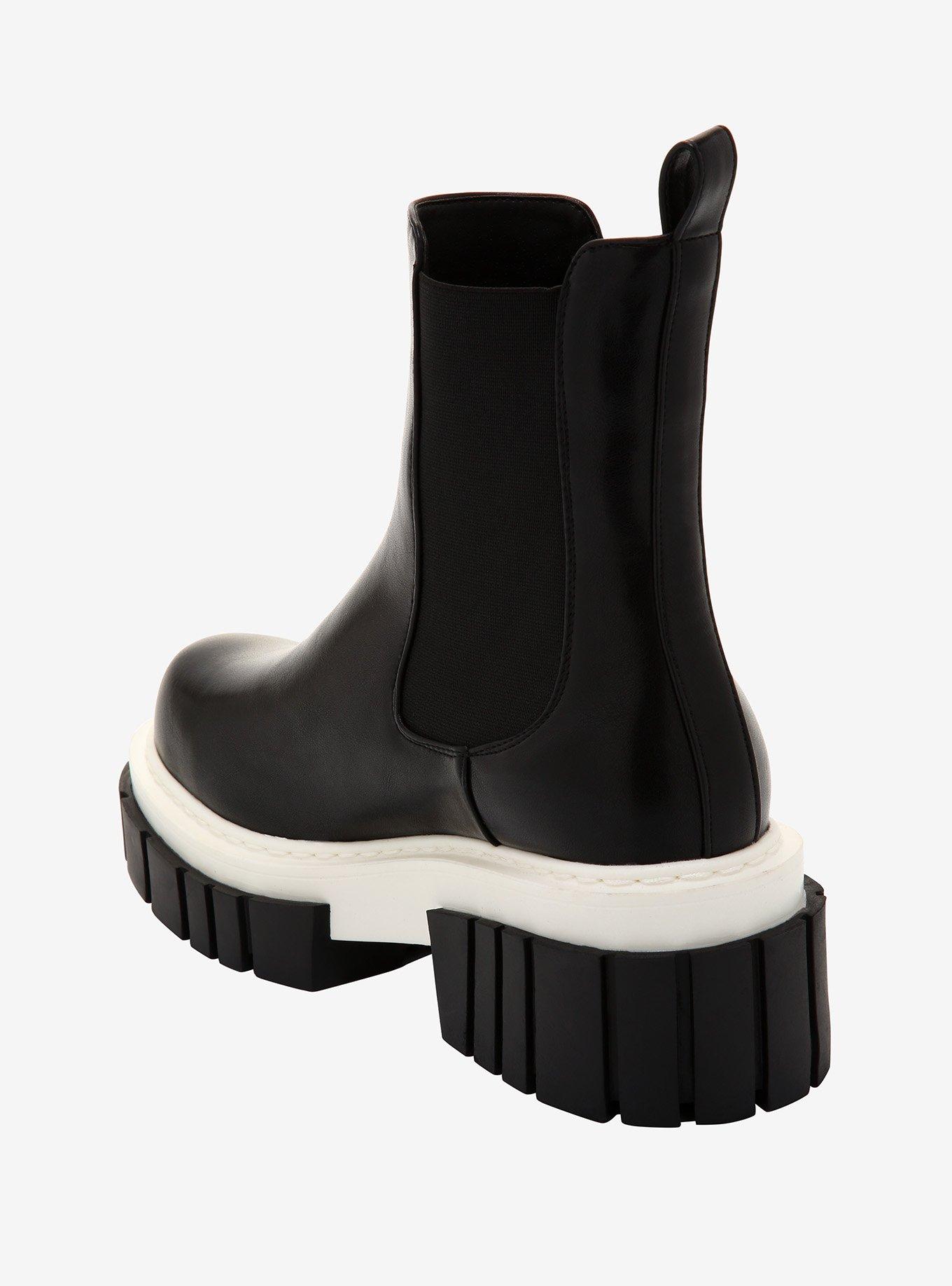 Black Faux Leather Slip-On Color-Block Platform Booties, BLACK, alternate